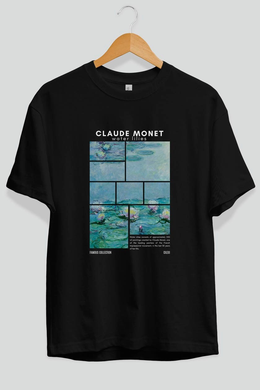 Claude Monet ön Baskılı Oversize t-shirt Erkek Kadın Bisiklet Yaka Pamuk tişort