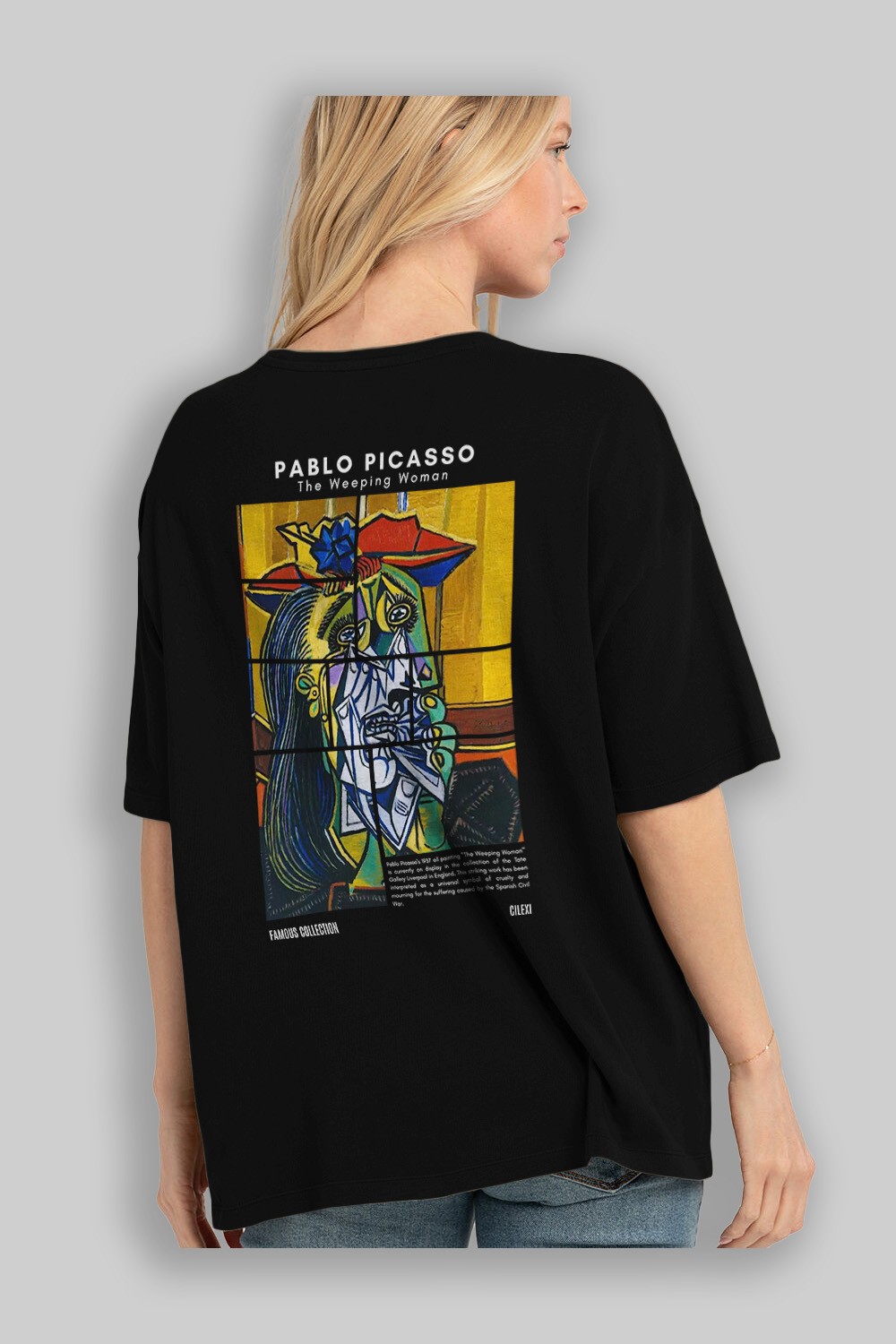 Pablo Picasso Arka Baskılı Oversize t-shirt Erkek Kadın Bisiklet Yaka Pamuk tişort