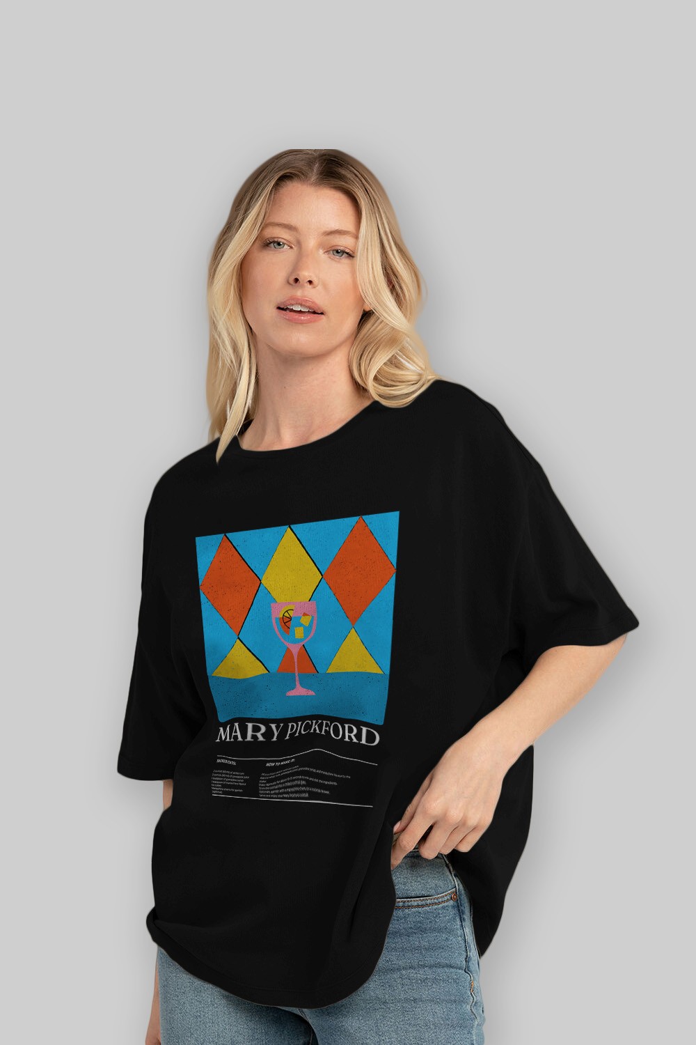 Mary Pickford Kokteyl Ön Baskılı Oversize t-shirt Erkek Kadın %100 Pamuk Bisiklet Yaka tişort