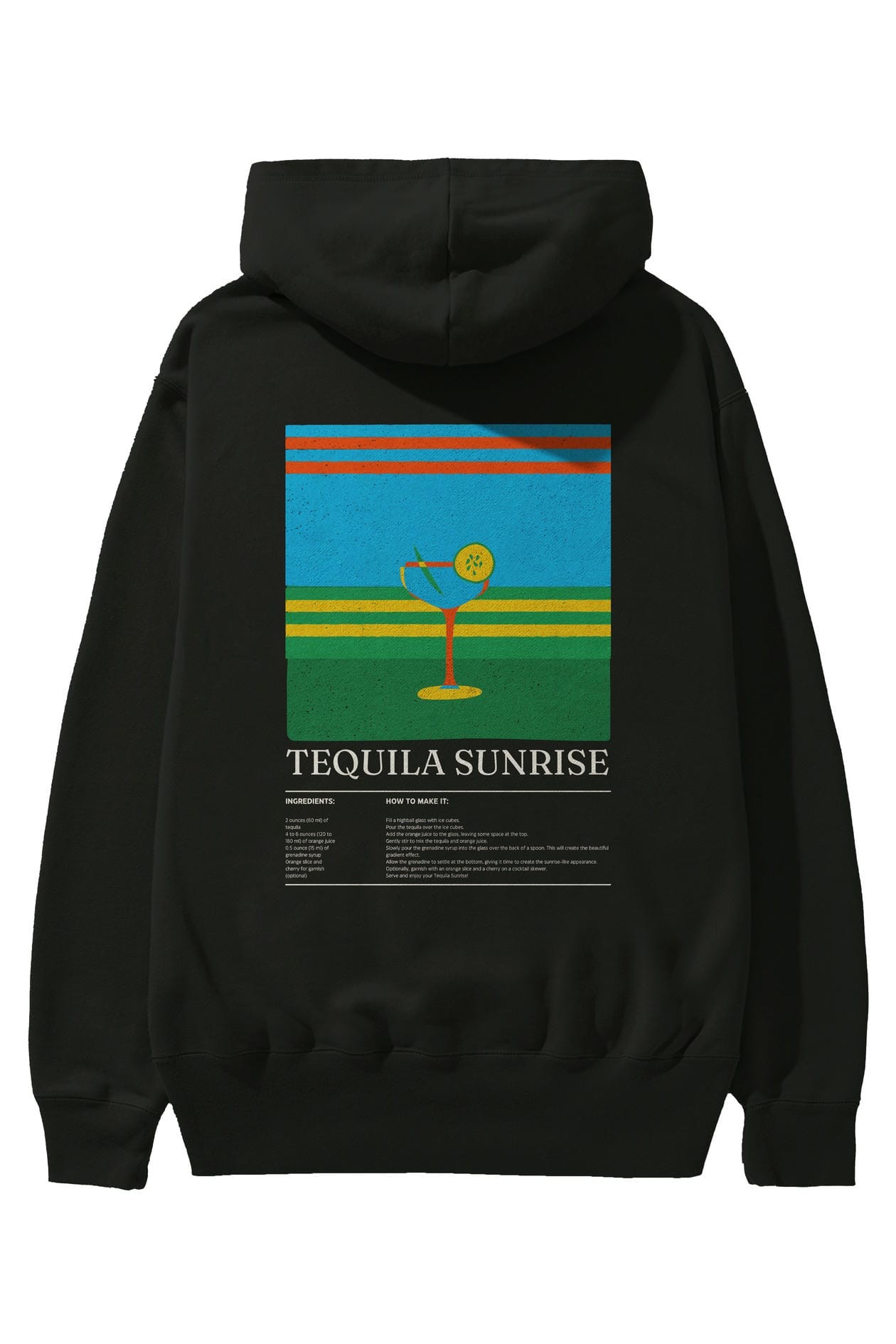 Tequila Sunrise Kokteyl Arka Baskılı Hoodie Oversize Kapüşonlu Sweatshirt Erkek Kadın