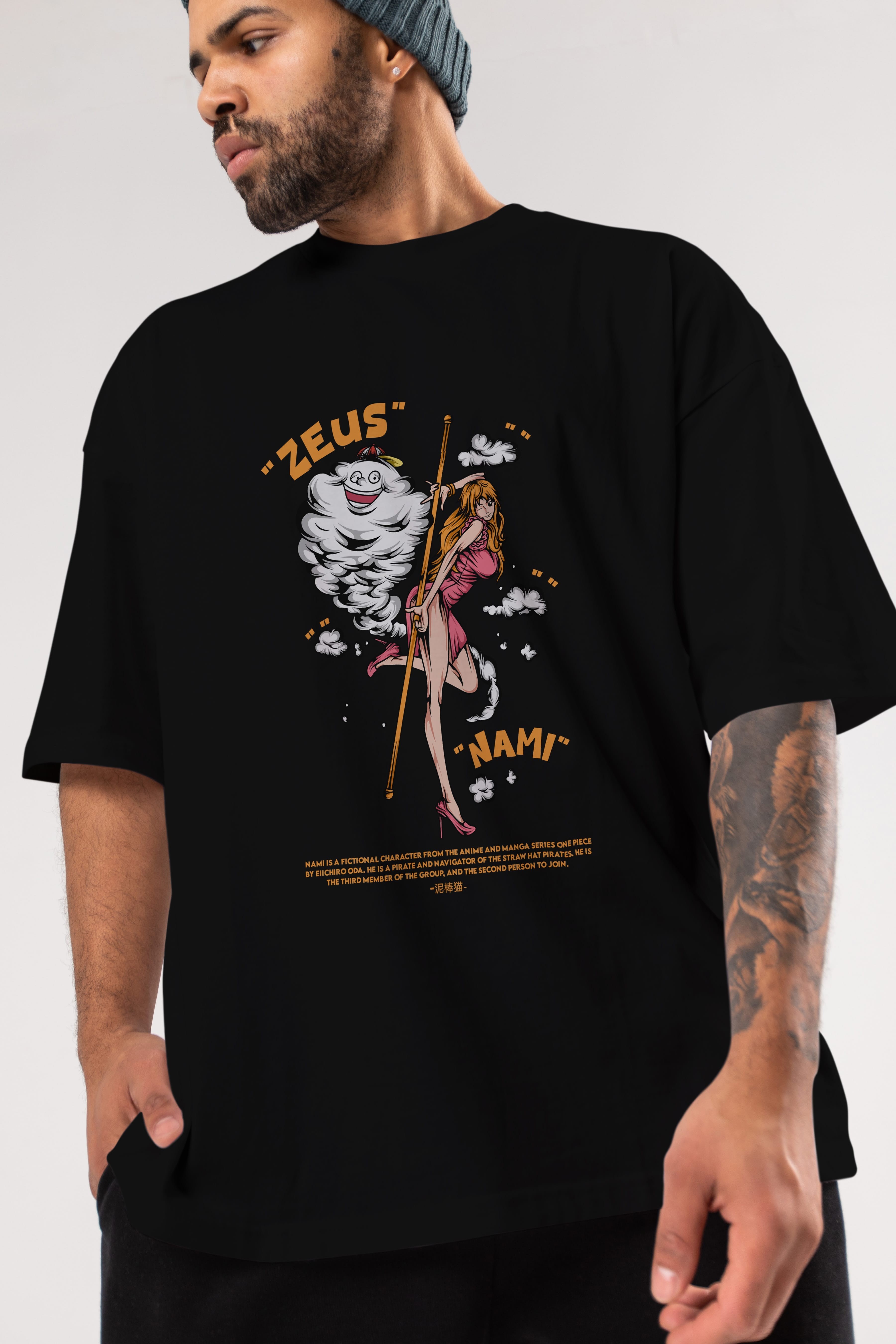 Zeus Nami Anime Ön Baskılı Oversize t-shirt %100 pamuk Erkek Kadın Unisex