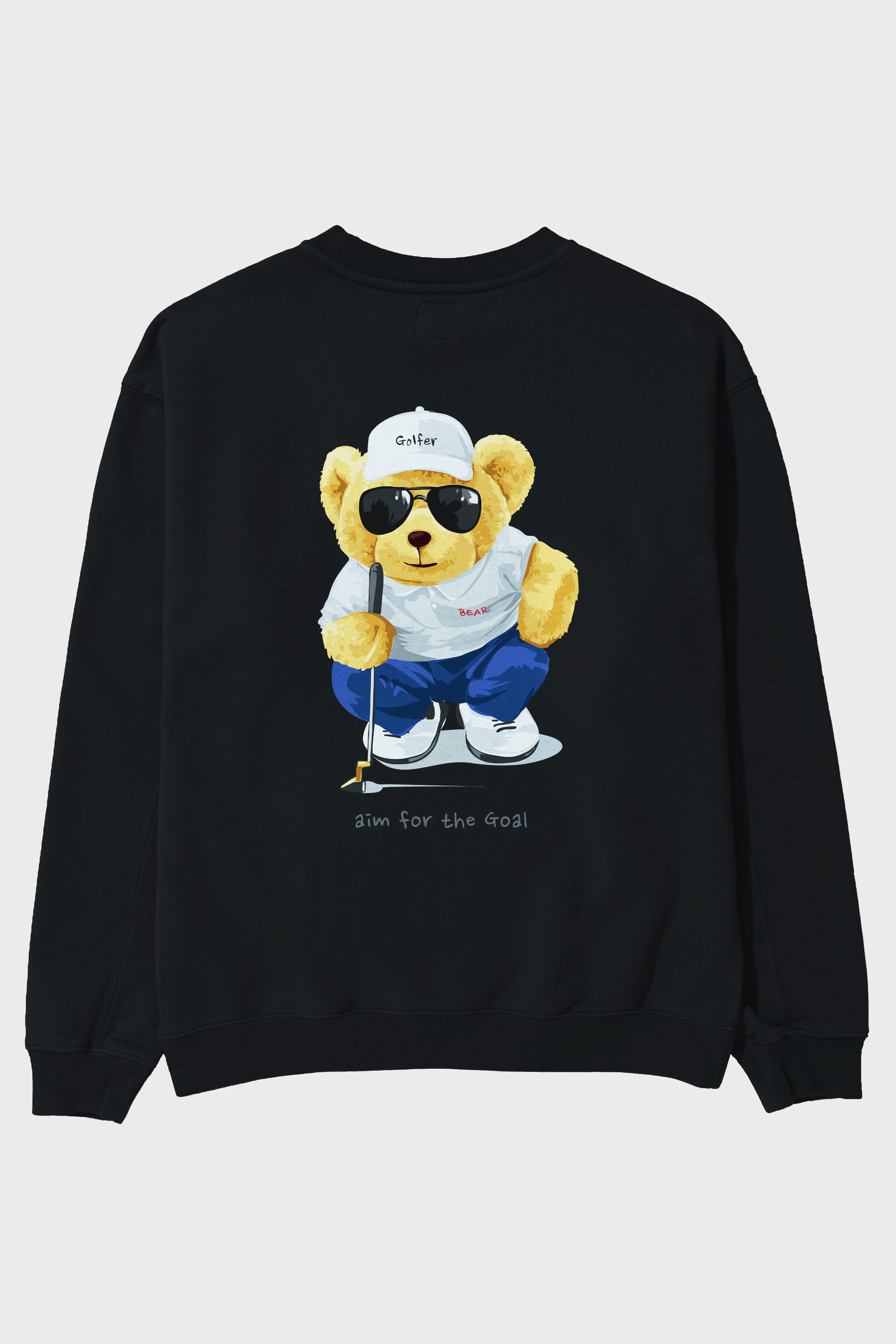 Teddy Bear Golfer Arka Baskılı Oversize Sweatshirt Erkek Kadın Unisex