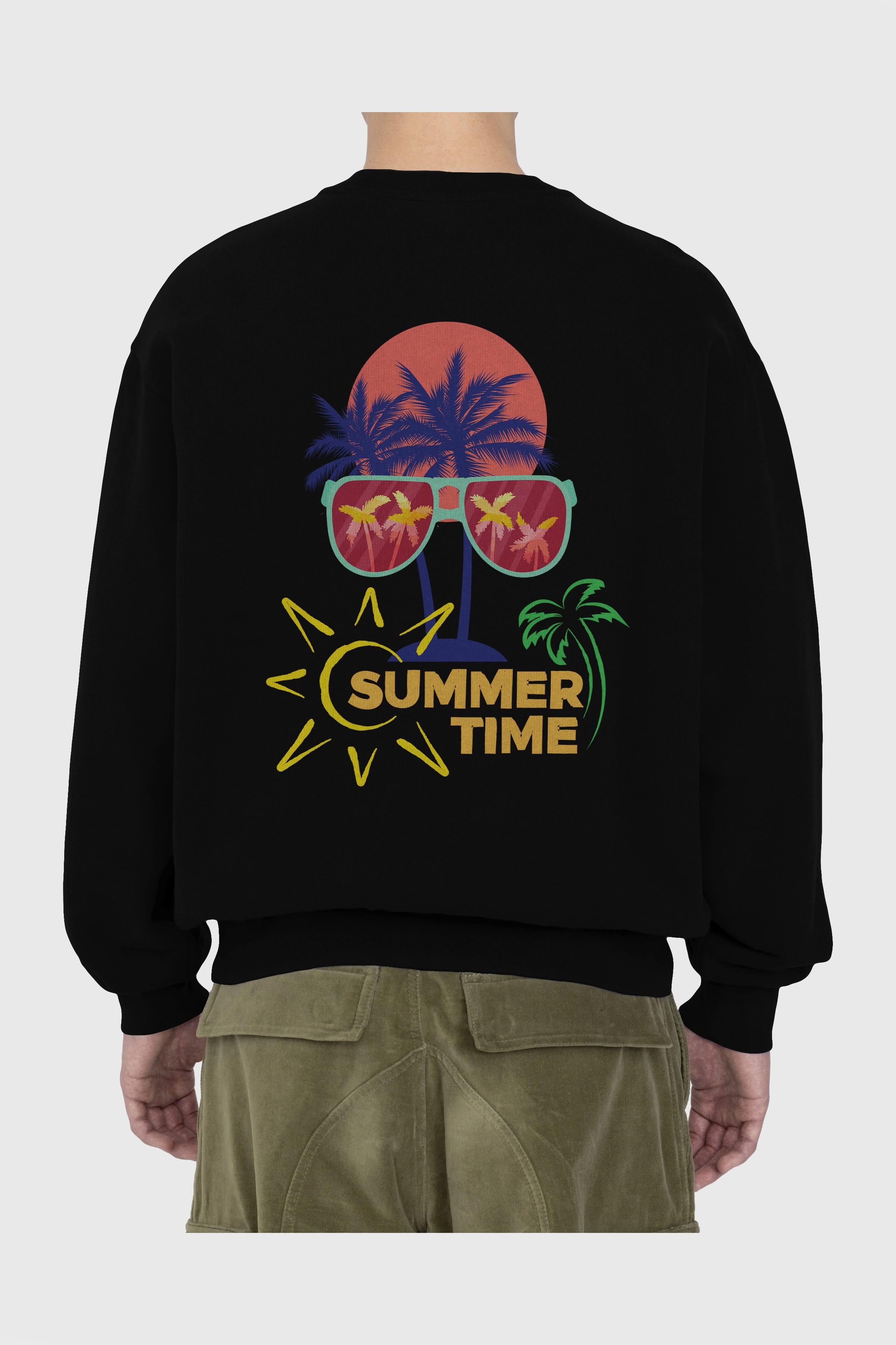Summer Time Yazılı Arka Baskılı Oversize Sweatshirt Erkek Kadın Unisex