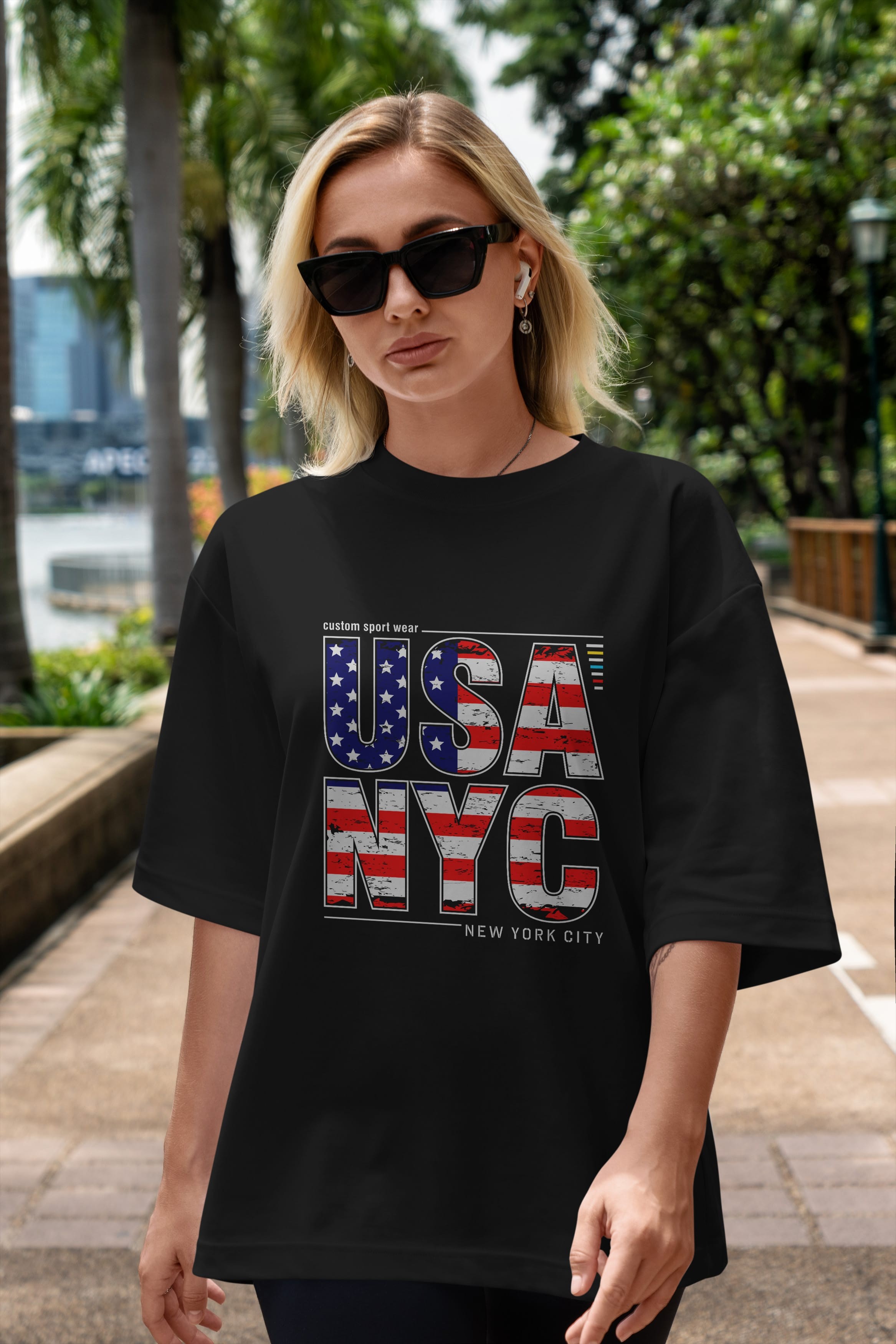 Usa NYC Ön Baskılı Oversize t-shirt Erkek Kadın Unisex