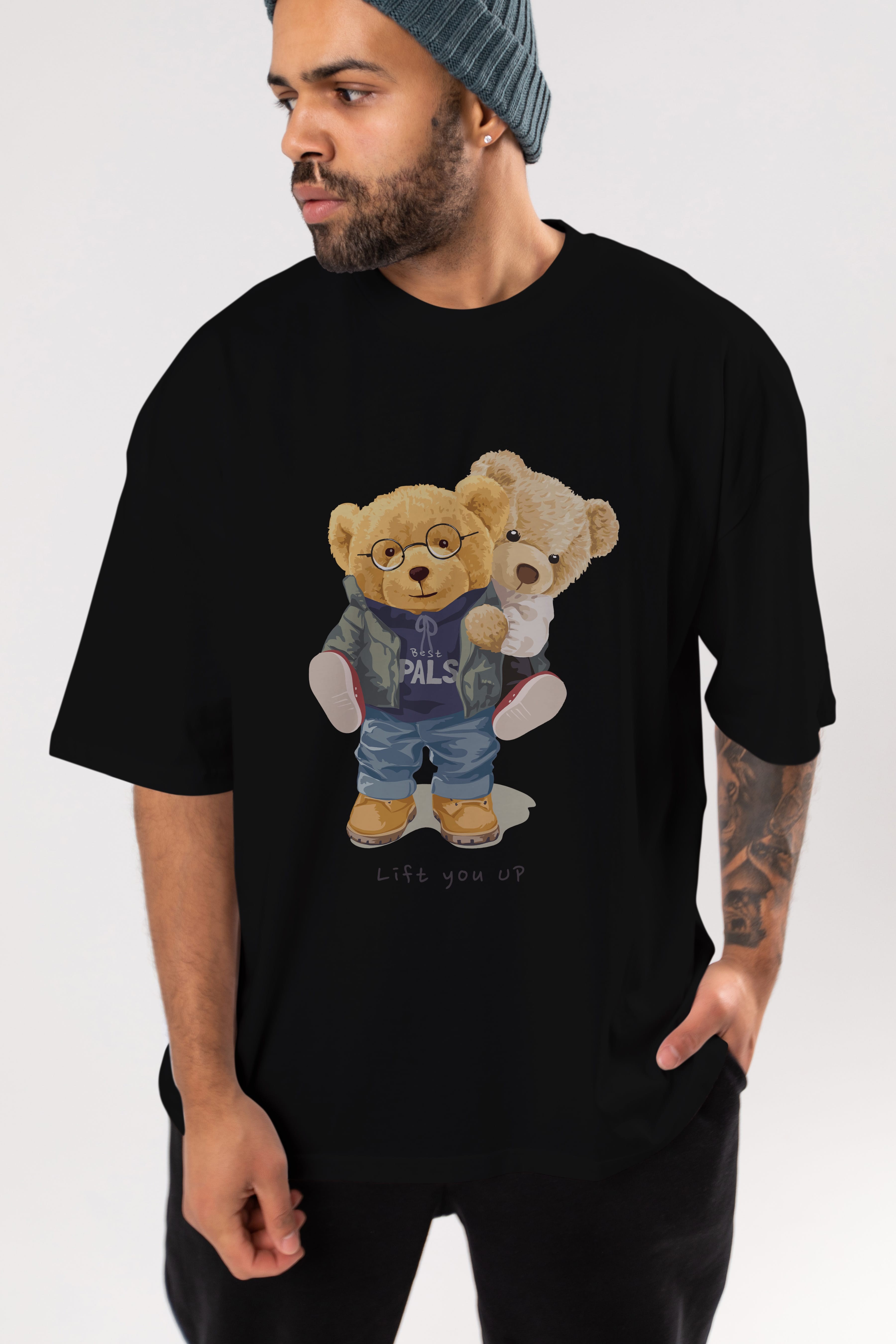 Teddy Bear Lift You Up Ön Baskılı Oversize t-shirt Erkek Kadın Unisex %100 Pamuk