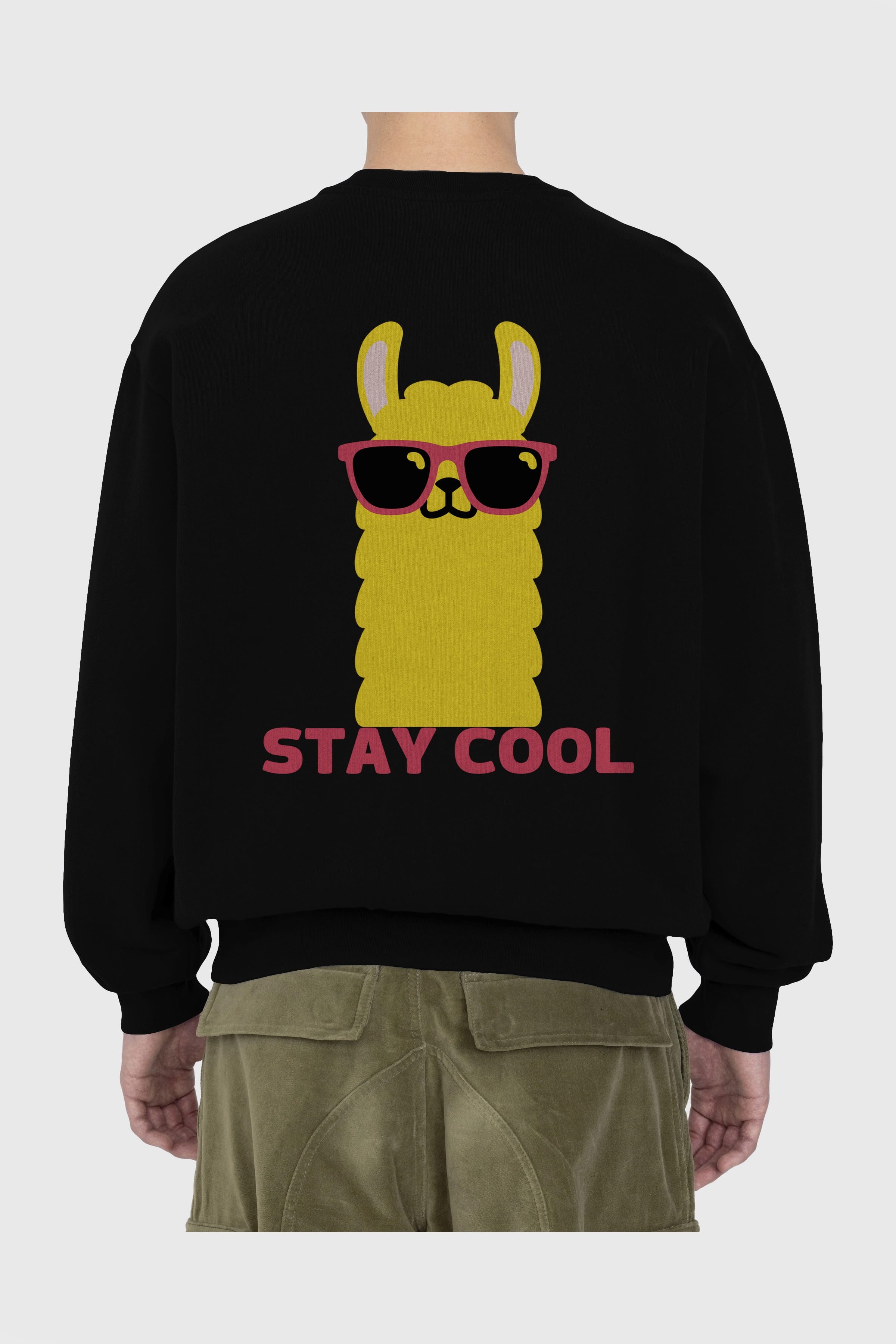 Stay Cool Yazılı Lama Arka Baskılı Oversize Sweatshirt Erkek Kadın Unisex