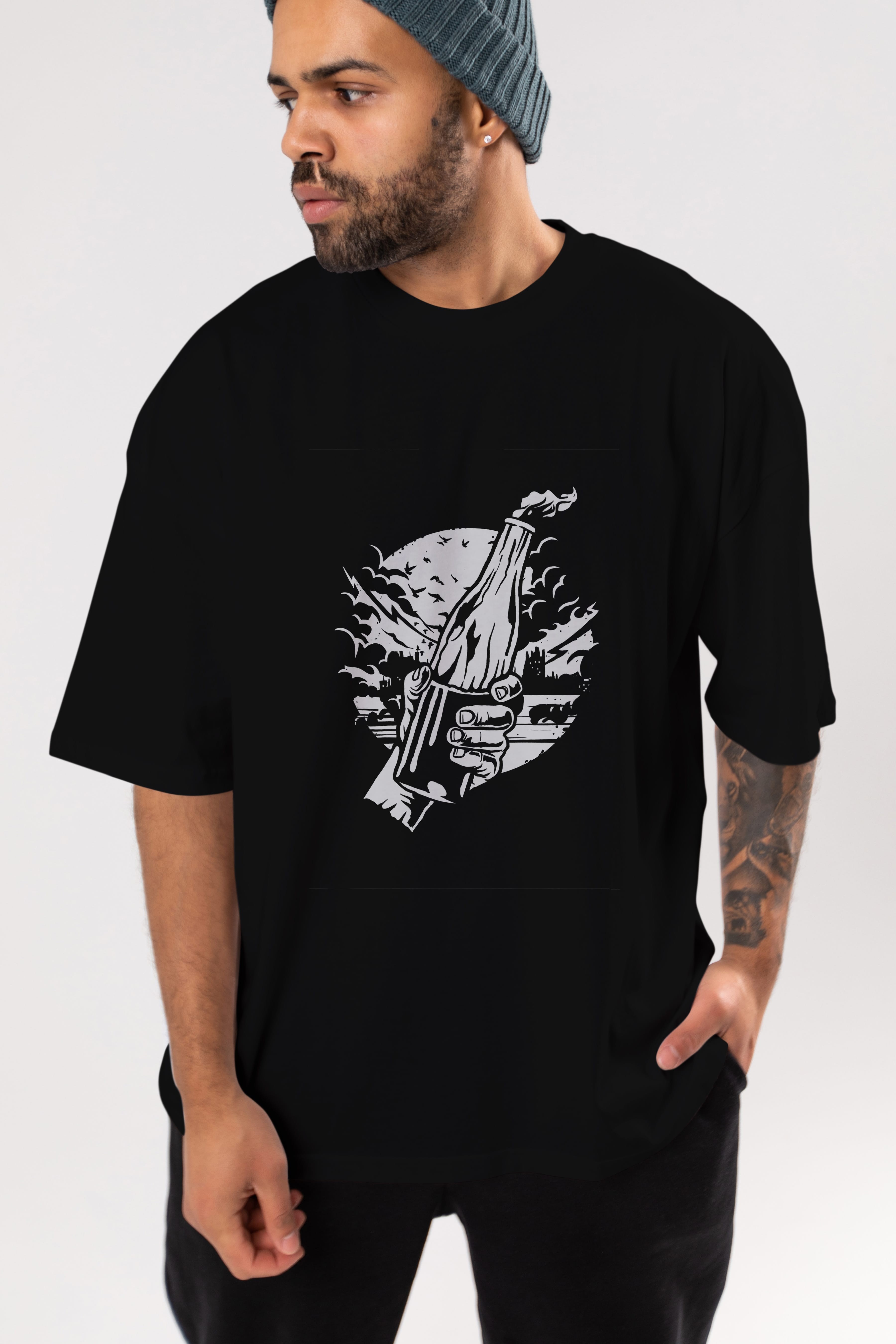 Molotov Cocktail Ön Baskılı Oversize t-shirt Erkek Kadın Unisex %100 Pamuk tişort