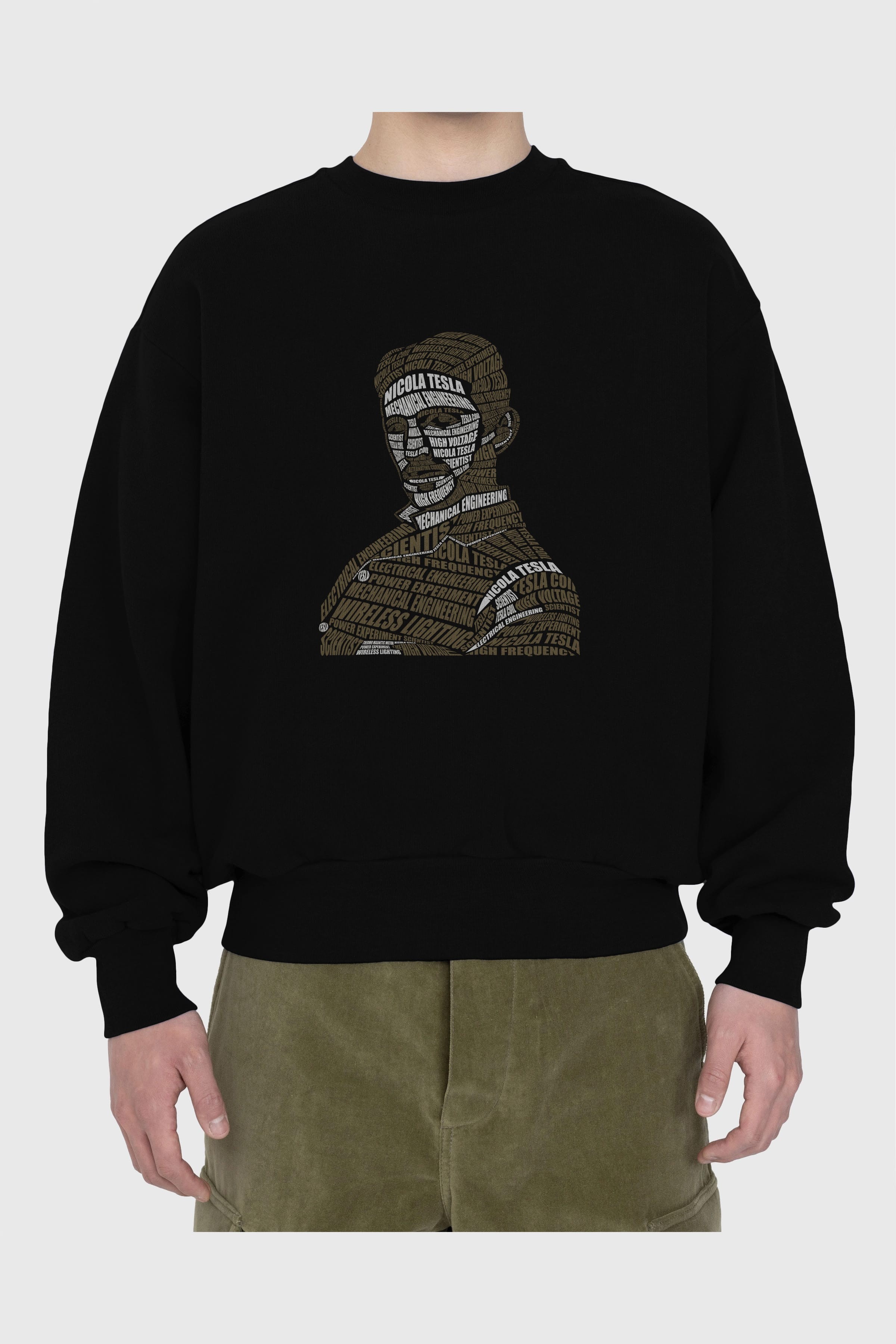 Nikola Tesla Calligram Ön Baskılı Oversize Sweatshirt Erkek Kadın Unisex