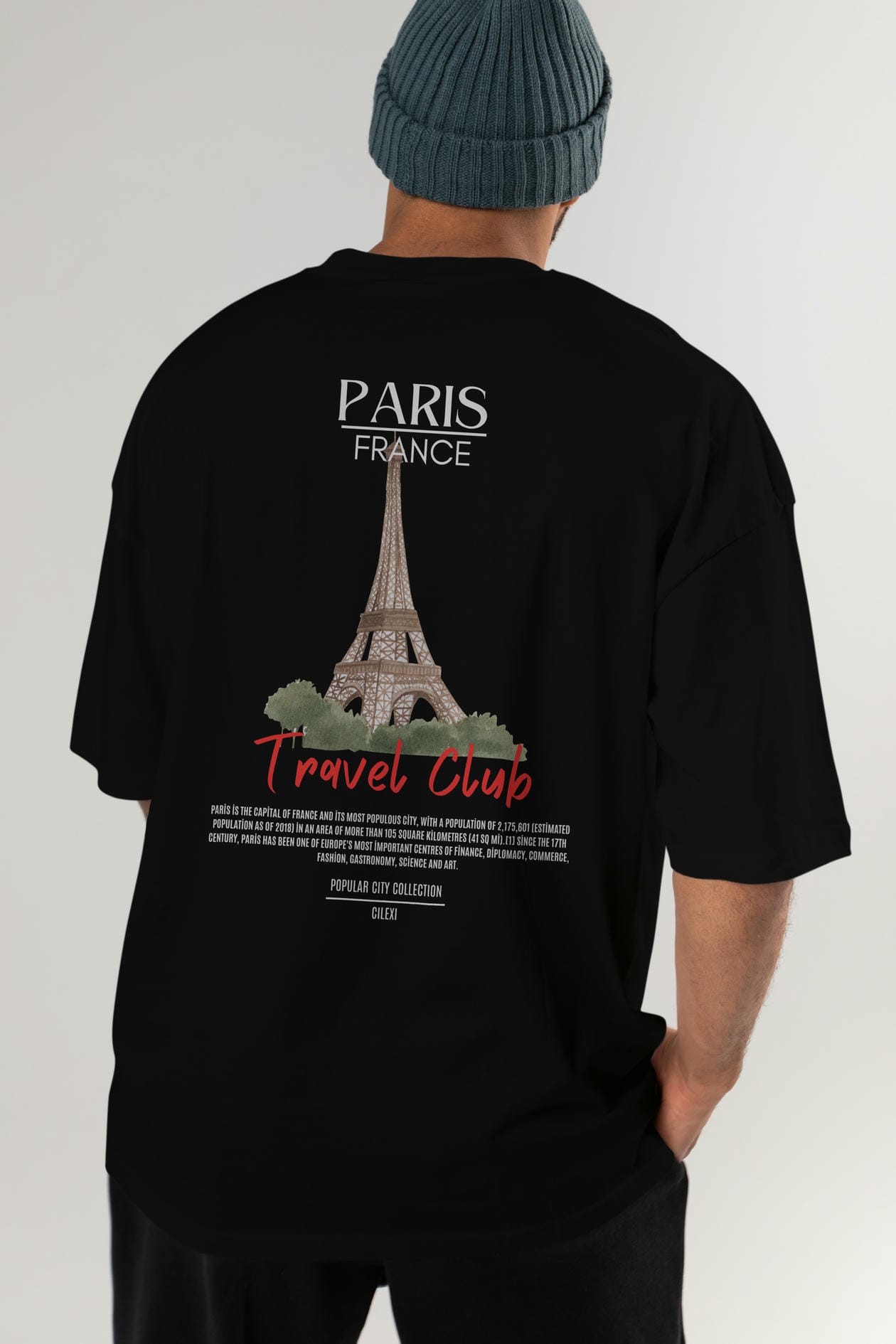 Paris France Arka Baskılı Oversize t-shirt Erkek Kadın Pamuk Bisiklet Yaka tişort