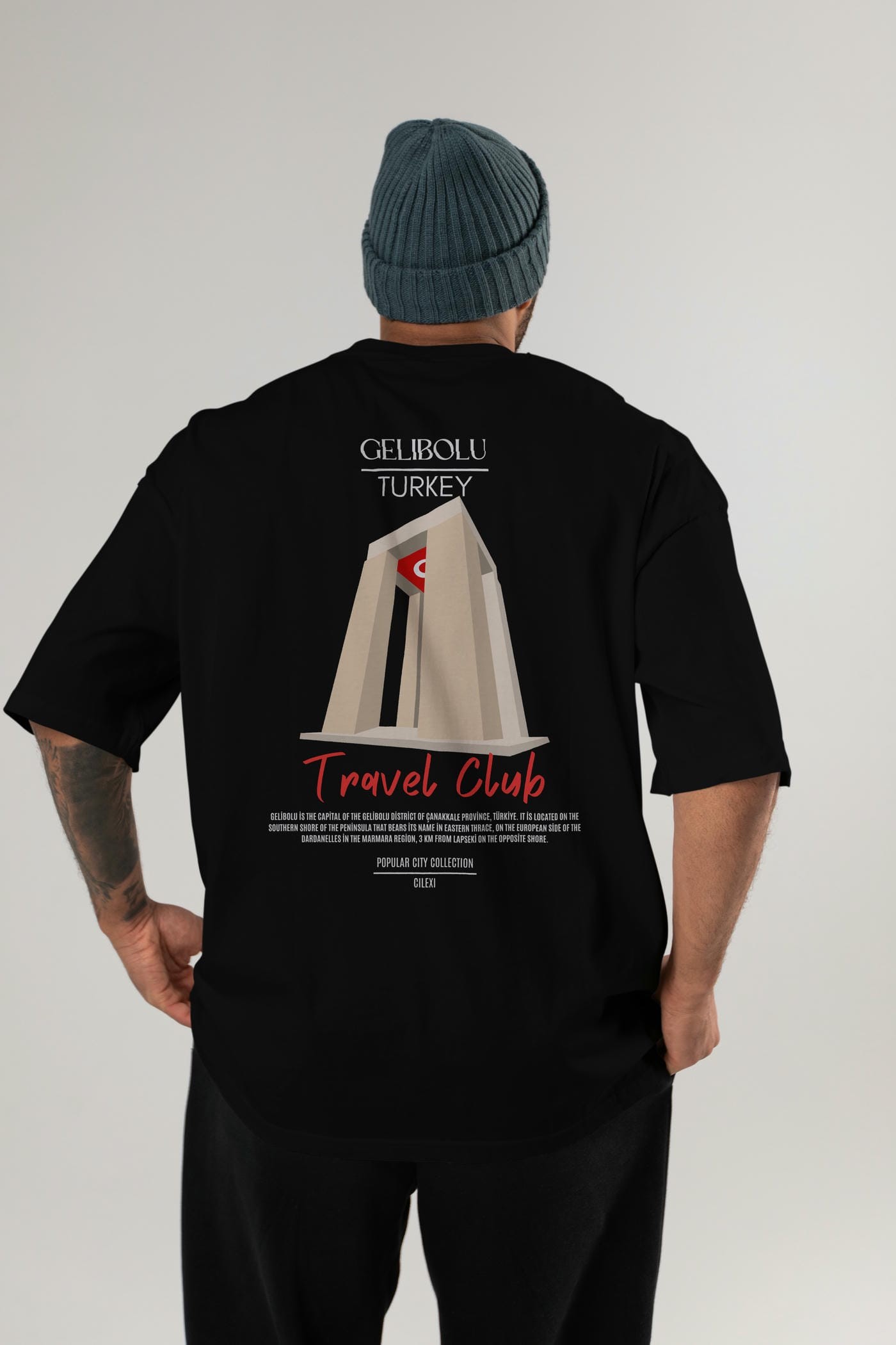 Gelibolu Turkey Arka Baskılı Oversize t-shirt Erkek Kadın Pamuk Bisiklet Yaka tişort