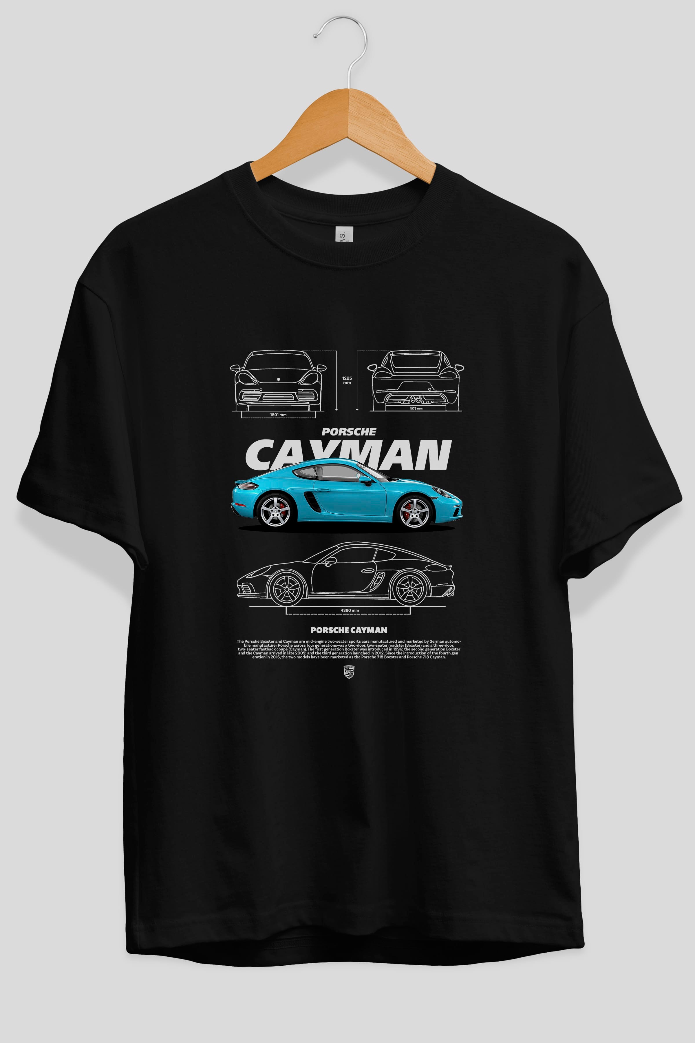 Porsche CAYMAN BLUE Ön Baskılı Oversize t-shirt Erkek Kadın Unisex %100 Pamuk Bisiklet Yaka tişort