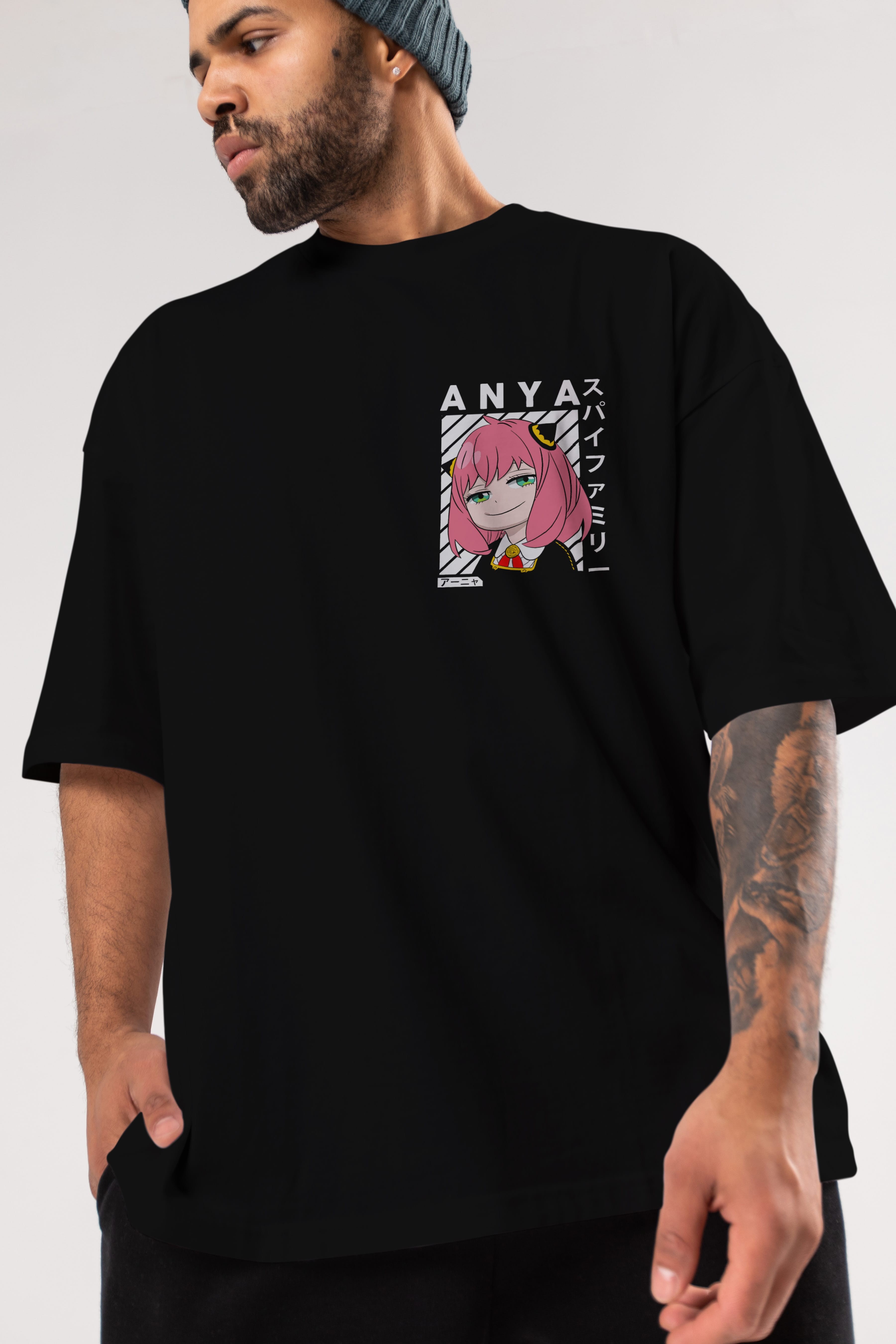 Anya SPYX FAMILY Ön Sol Baskılı Oversize t-shirt Erkek Kadın Unisex %100 Pamuk Bisiklet Yaka tişort