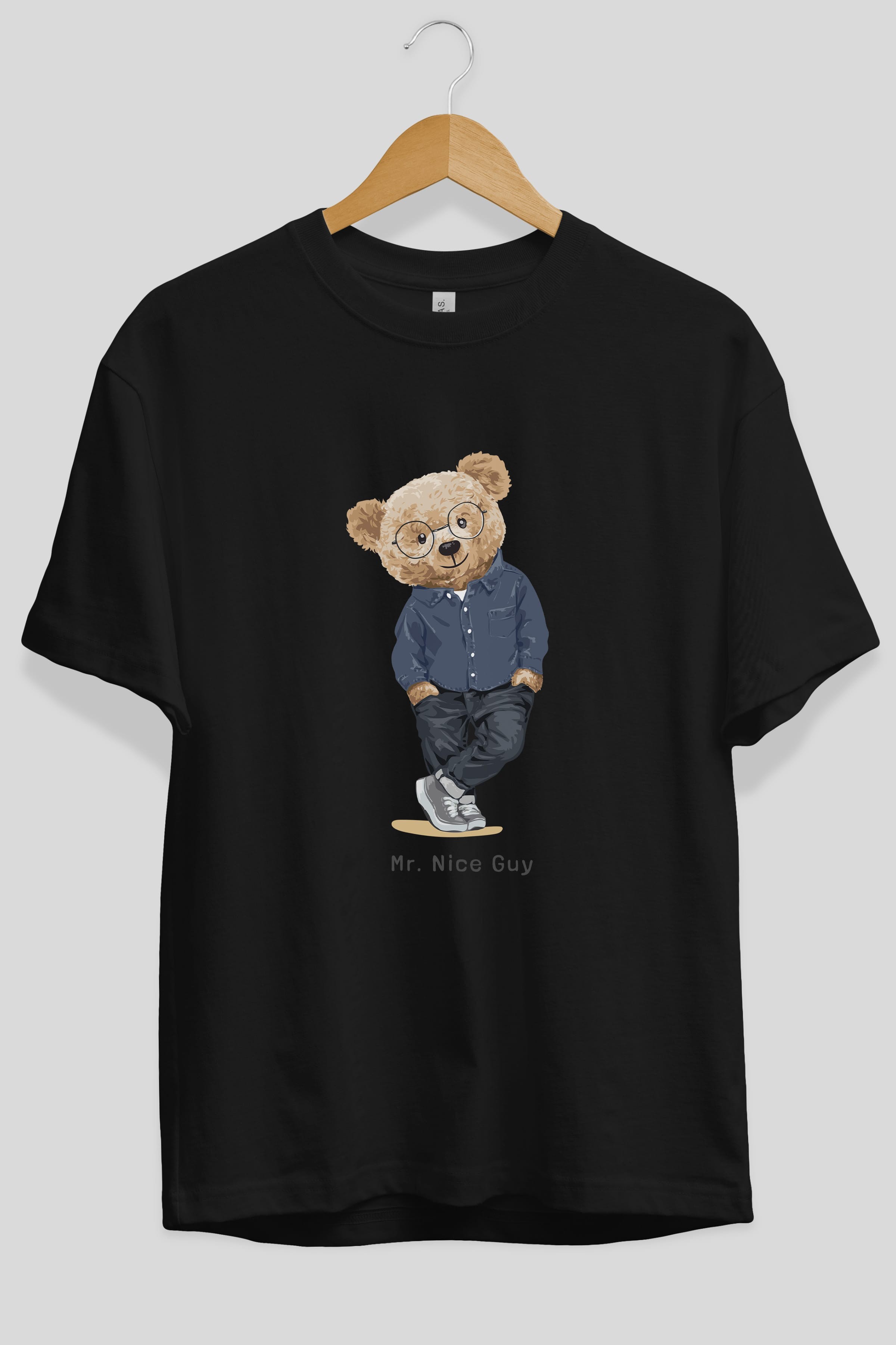 Teddy Bear Mr. Nice Guy Ön Baskılı Oversize t-shirt Erkek Kadın Unisex %100 Pamuk