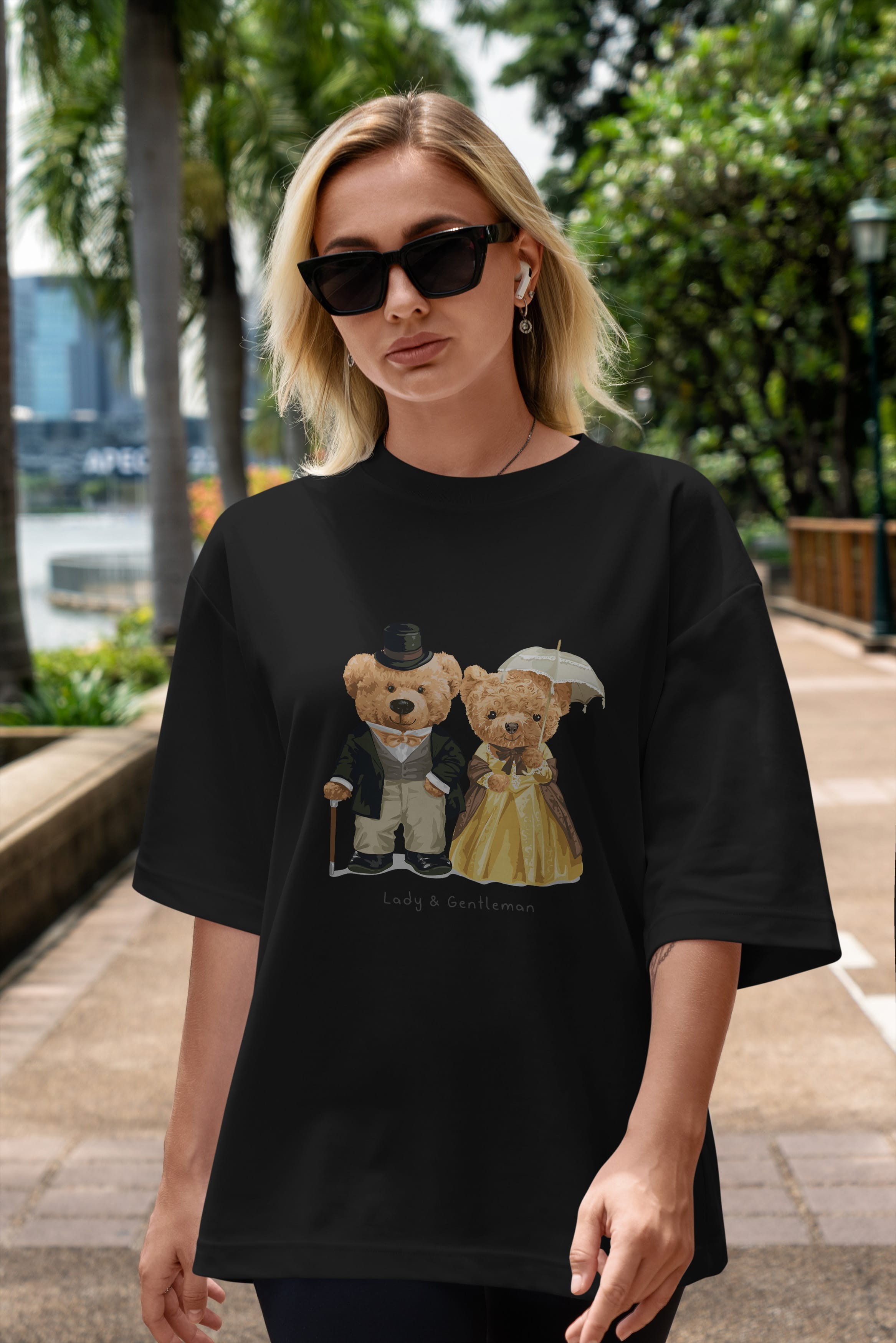 Teddy Bear Couple Ön Baskılı Oversize t-shirt Erkek Kadın Unisex %100 Pamuk