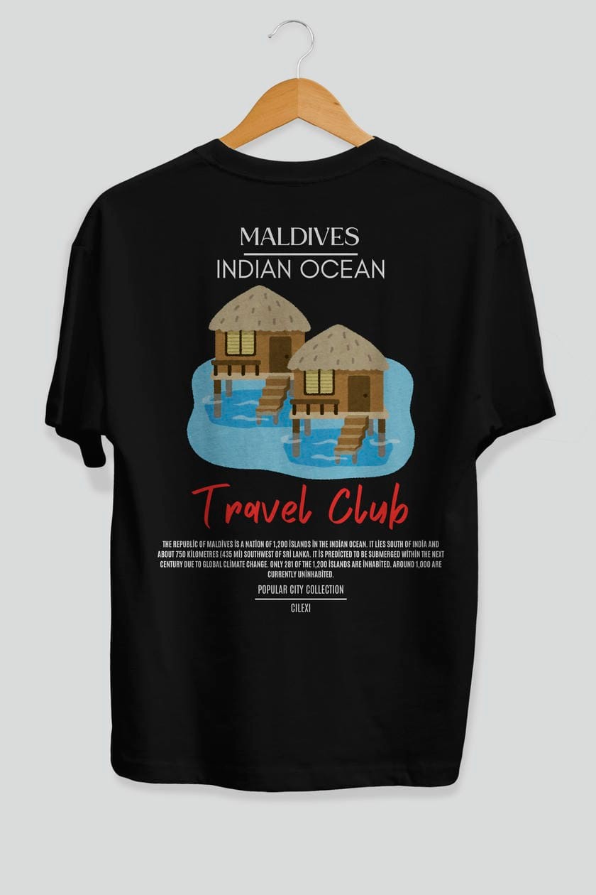 Maldives İndian Ocean Arka Baskılı Oversize t-shirt Erkek Kadın Pamuk Bisiklet Yaka tişort
