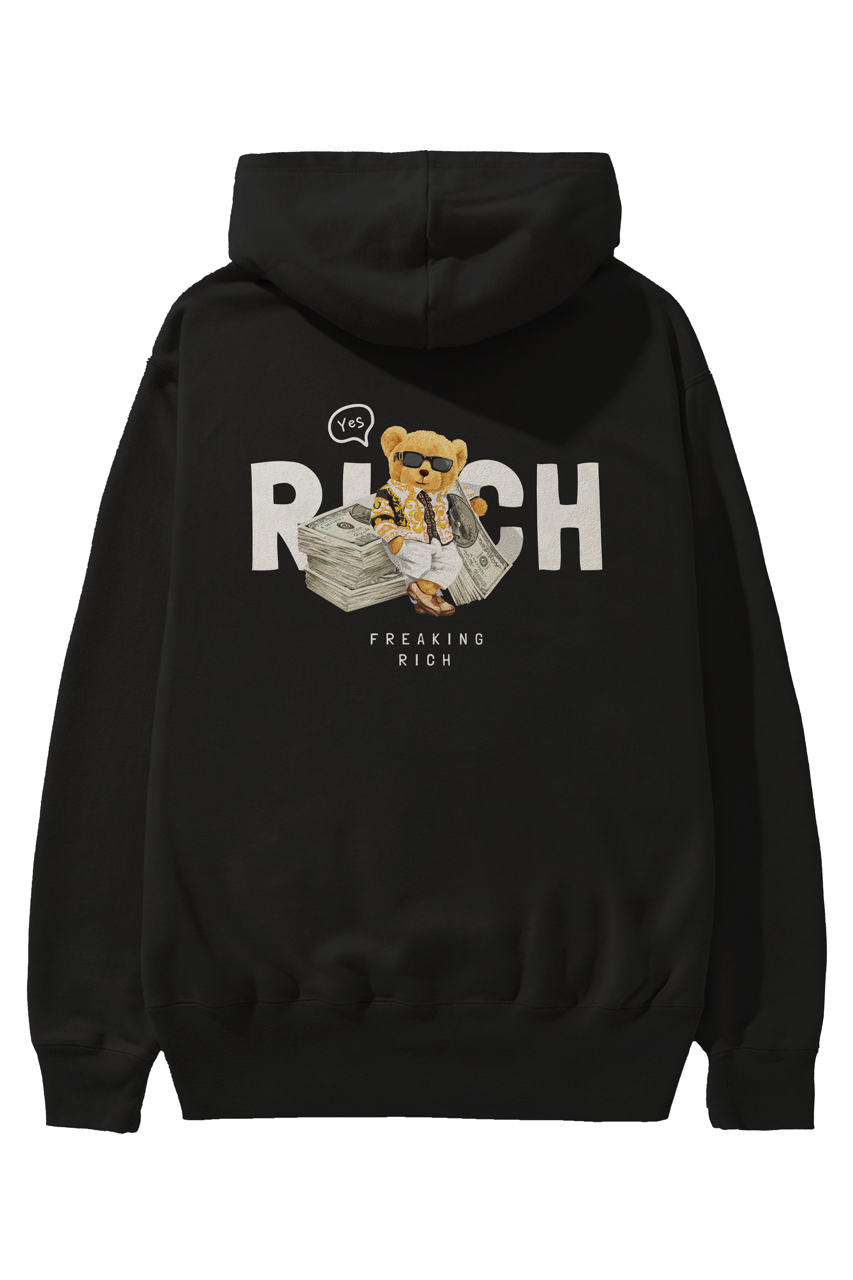 Teddy Bear Freakıng Rich Arka Baskılı Hoodie Oversize Kapüşonlu Sweatshirt Erkek Kadın Unisex