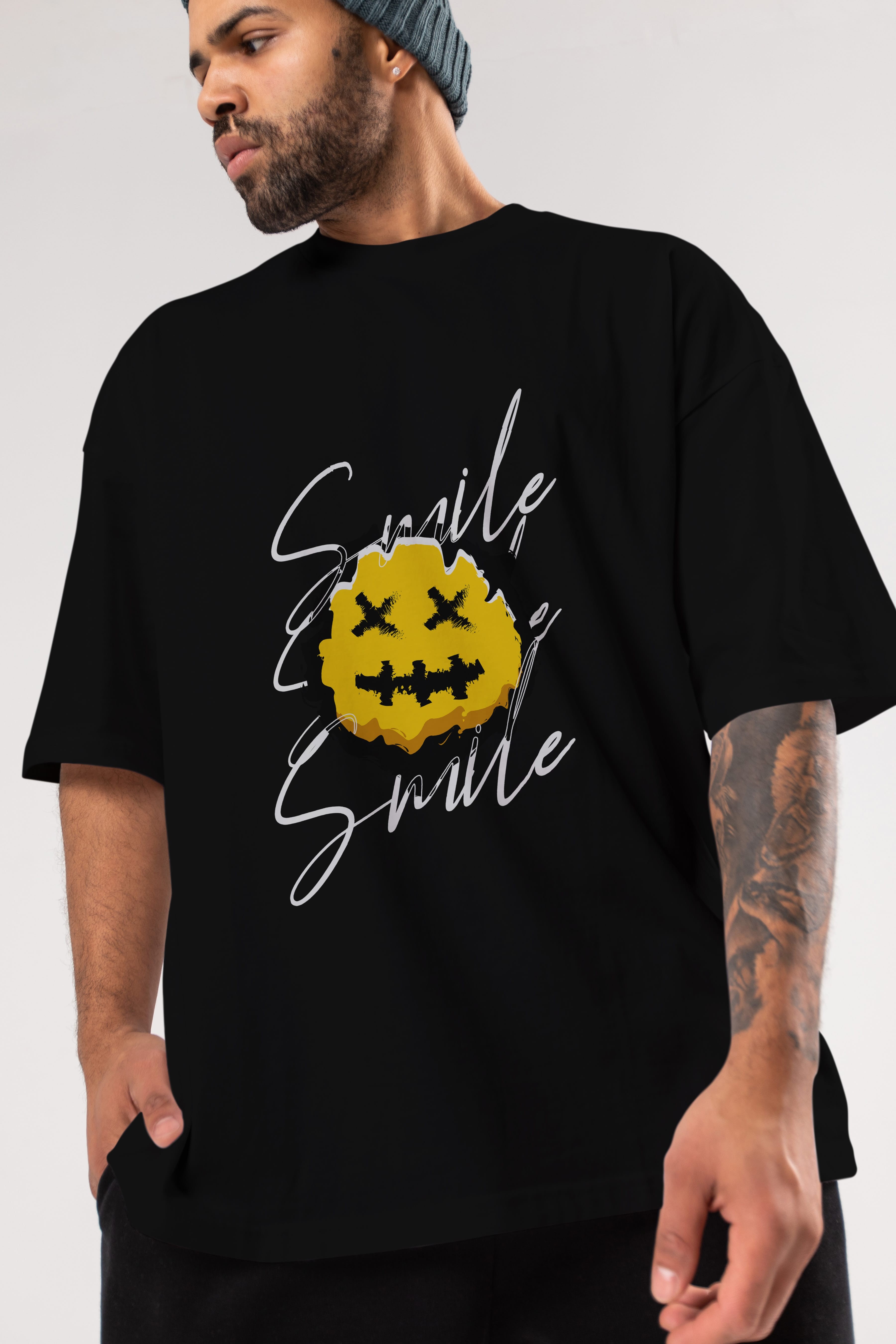Smile Emoji Ön Baskılı Oversize t-shirt Erkek Kadın Unisex