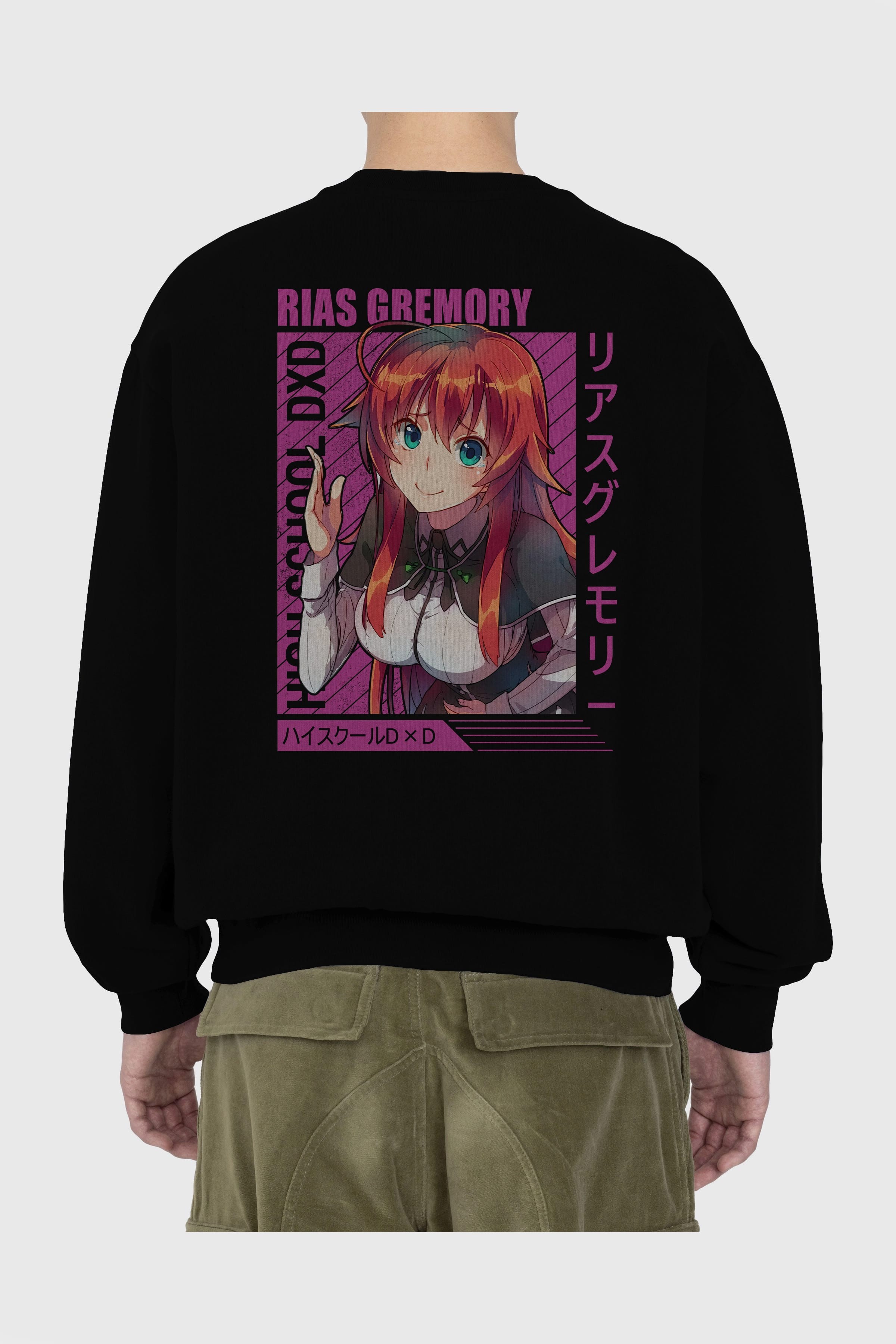Rias Gremory 10 Anime Arka Baskılı Oversize Sweatshirt Erkek Kadın Unisex