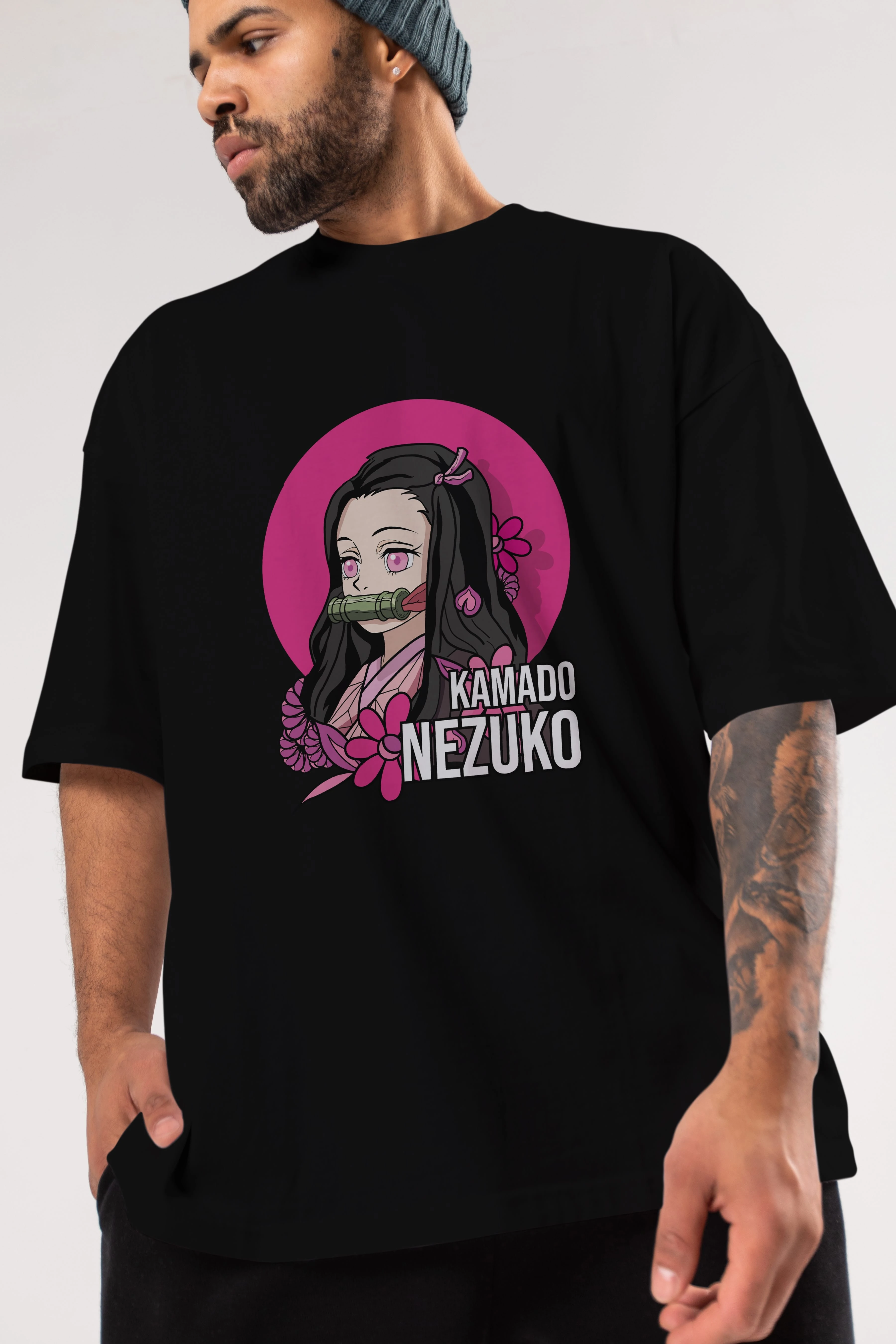Nezuko Kamado 2 Anime Ön Baskılı Oversize t-shirt %100 pamuk Erkek Kadın Unisex
