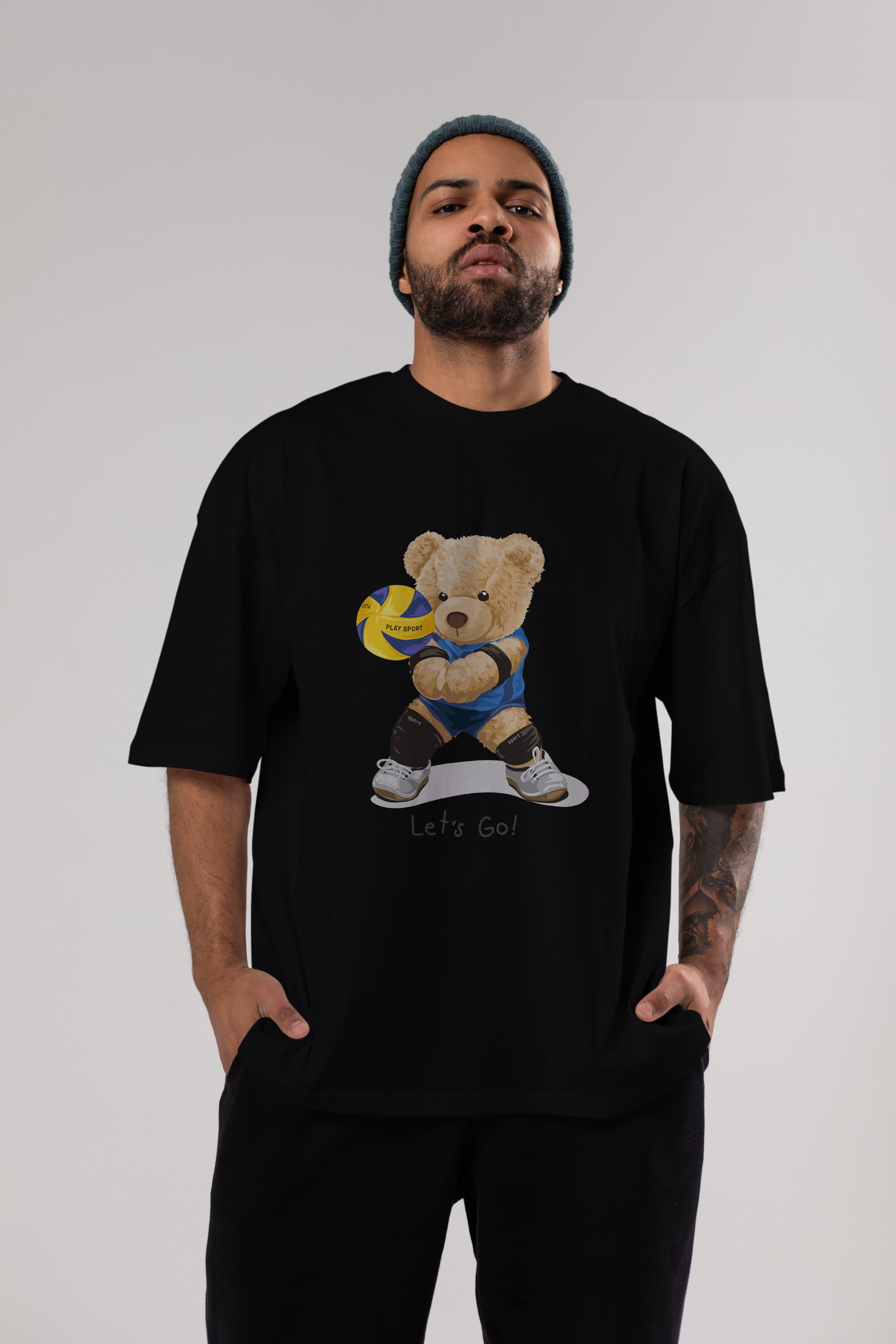 Teddy Bear Lets Go Ön Baskılı Oversize t-shirt Erkek Kadın Unisex %100 Pamuk