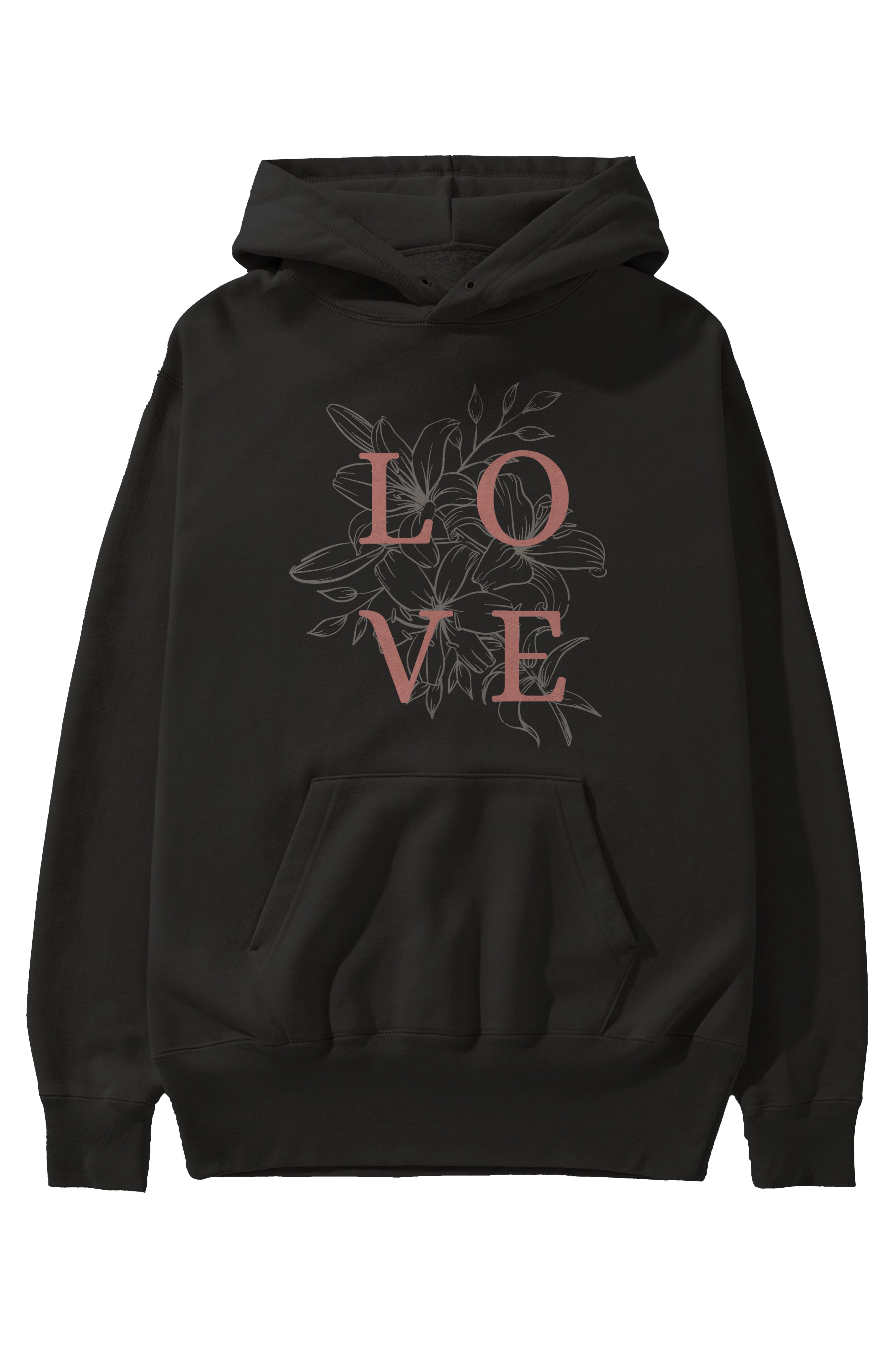 Love Yazılı Ön Baskılı Oversize Hoodie Kapüşonlu Sweatshirt Erkek Kadın Unisex