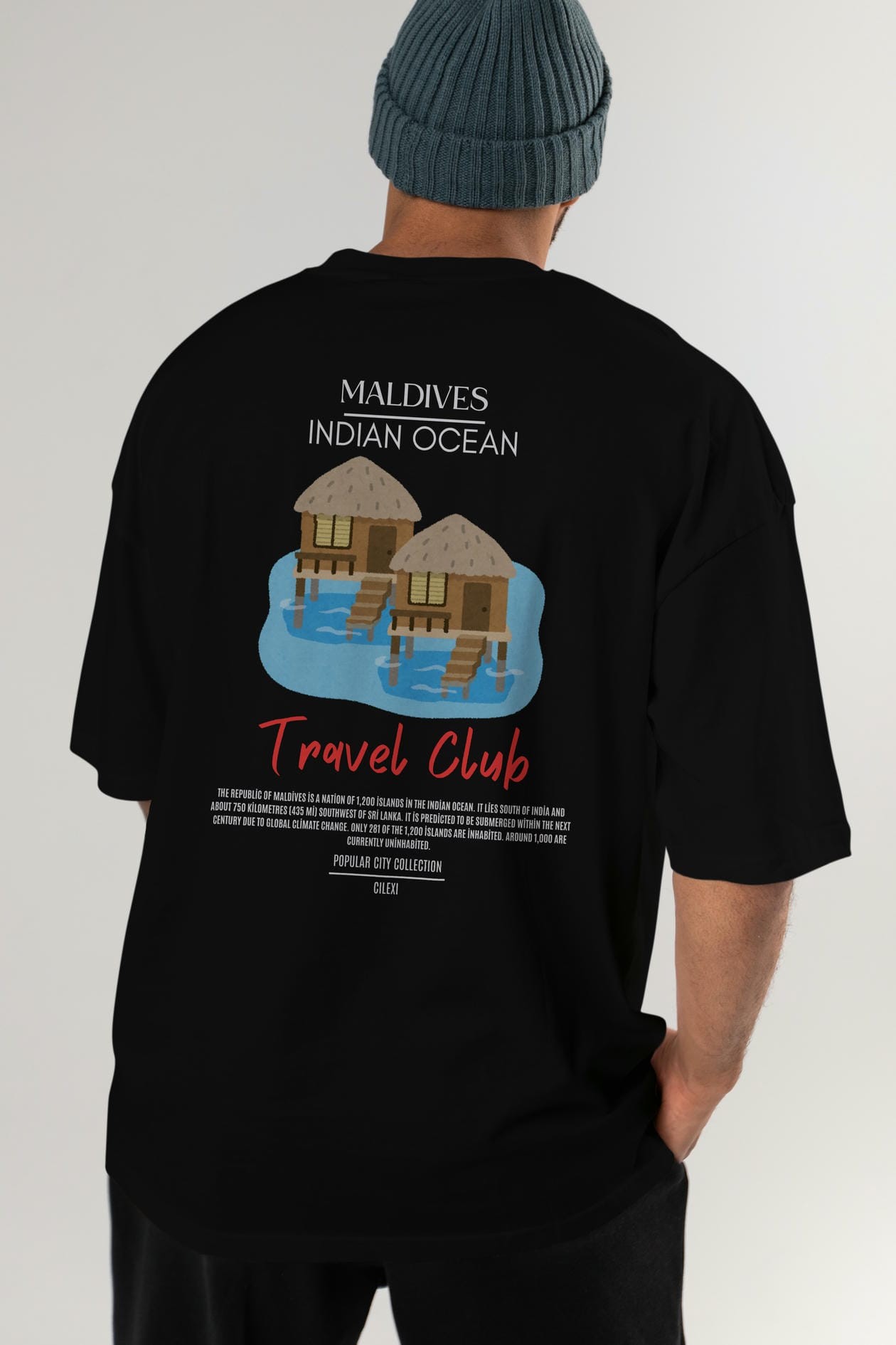 Maldives İndian Ocean Arka Baskılı Oversize t-shirt Erkek Kadın Pamuk Bisiklet Yaka tişort