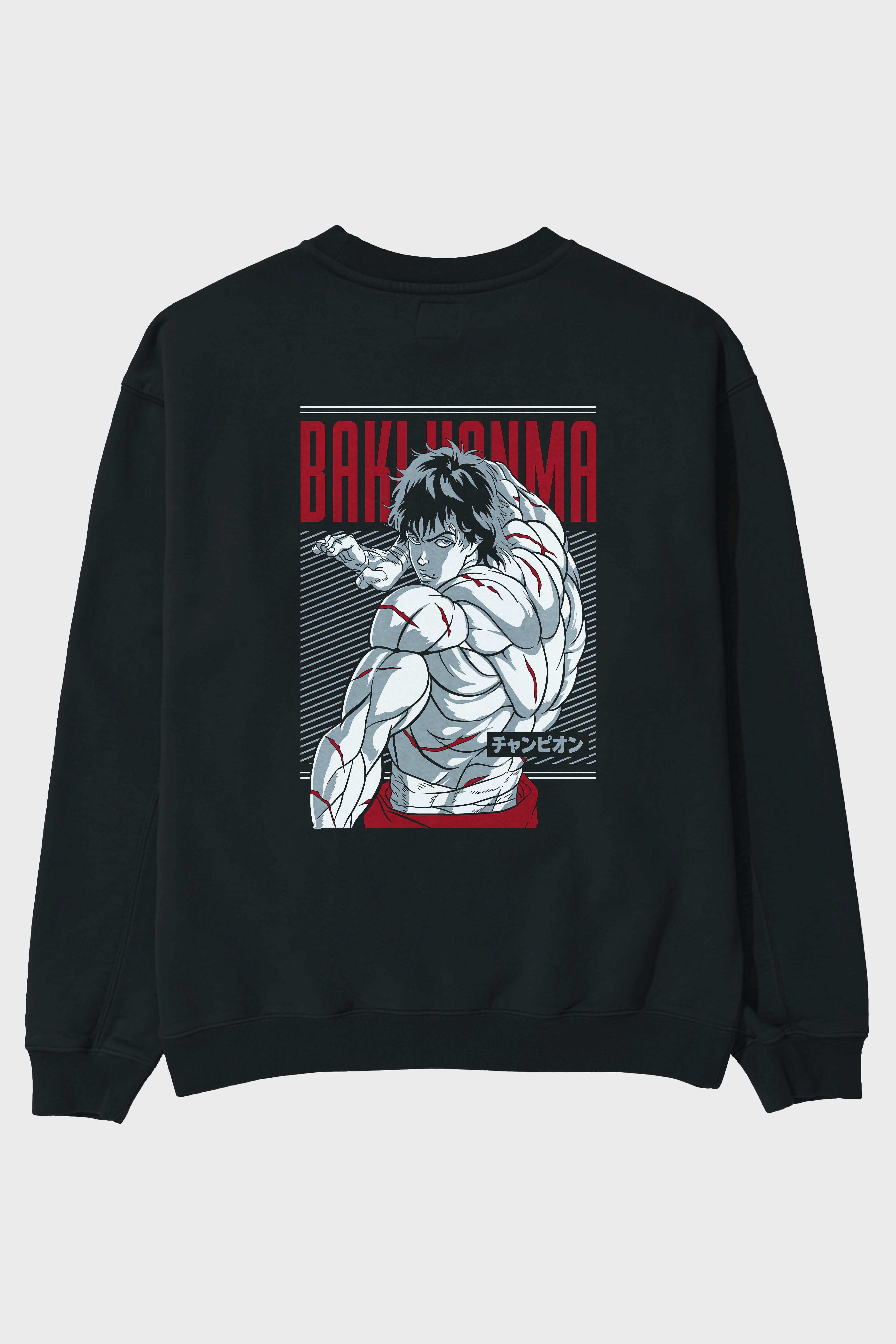 BAKI HANMA Anime Arka Baskılı Oversize Sweatshirt Erkek Kadın Unisex