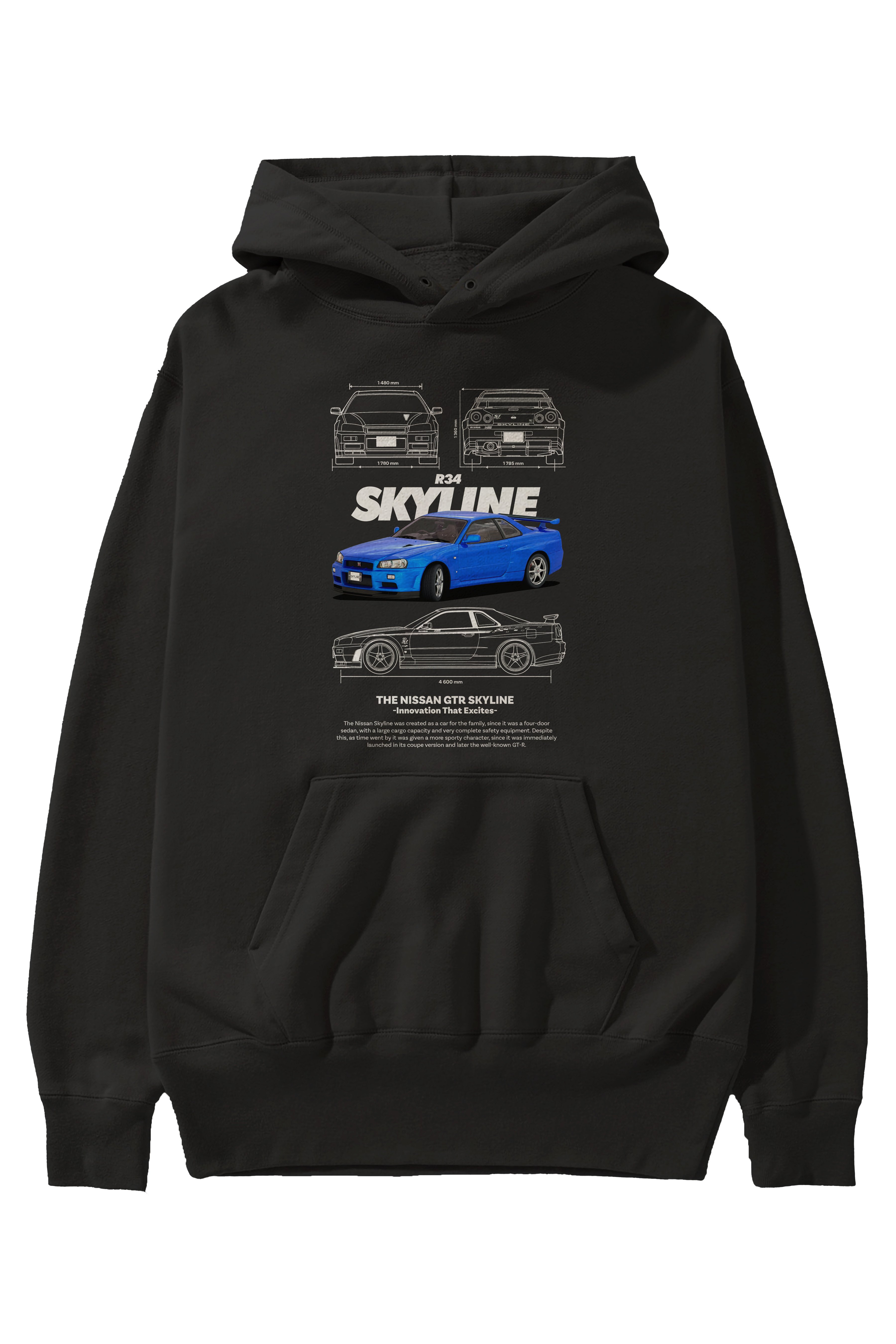 NISSAN GTR SKYLINE R34 1 Ön Baskılı Hoodie Oversize Kapüşonlu Sweatshirt Erkek Kadın Unisex