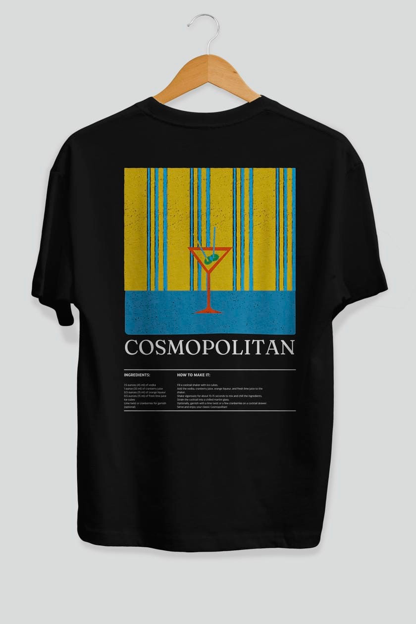 Cosmopolitan Kokteyl Serisi Arka Baskılı Oversize t-shirt Erkek Kadın %100 Pamuk Bisiklet Yaka tişort