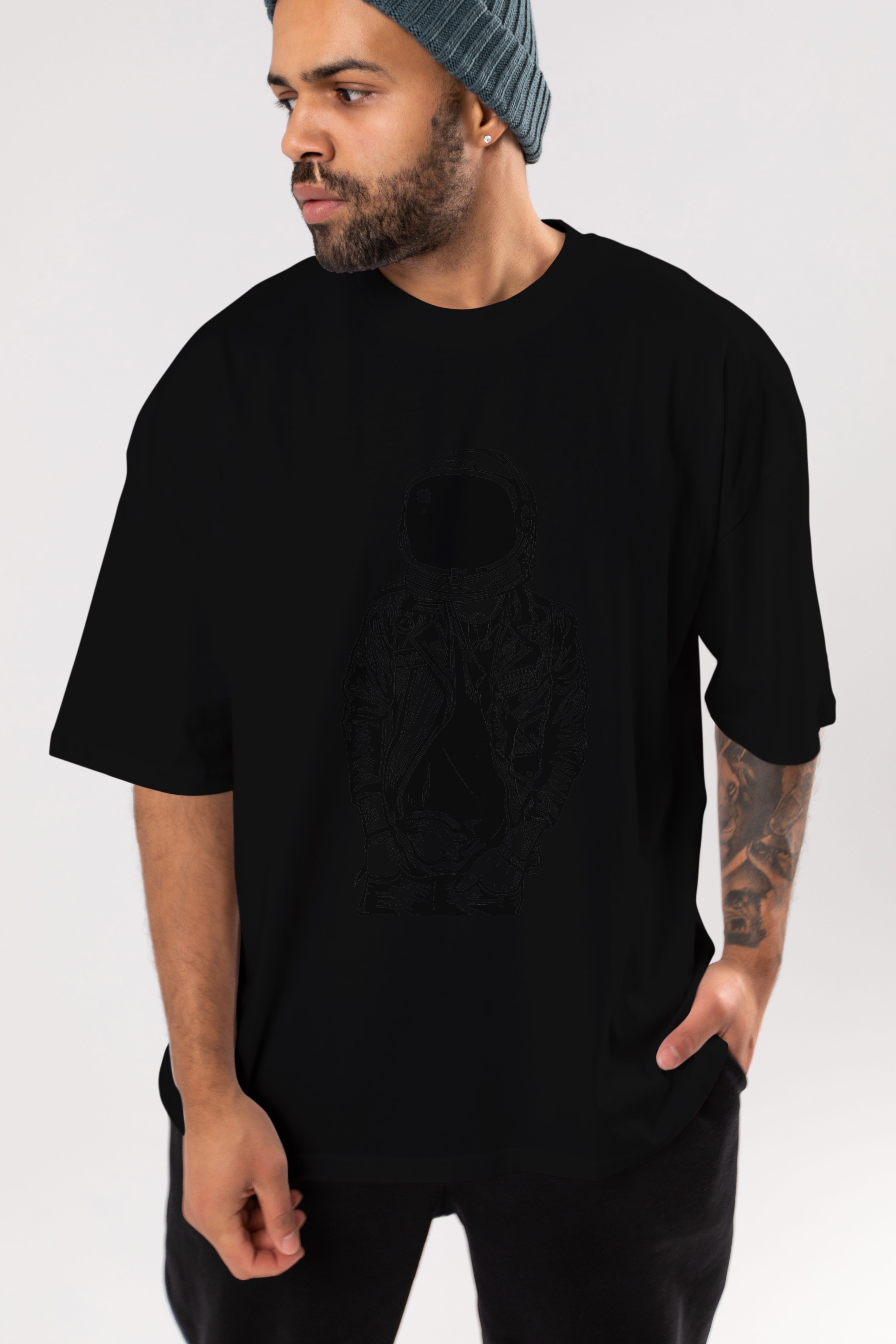Astronaut Punkster Ön Baskılı Oversize t-shirt Erkek Kadın Unisex %100 Pamuk tişort
