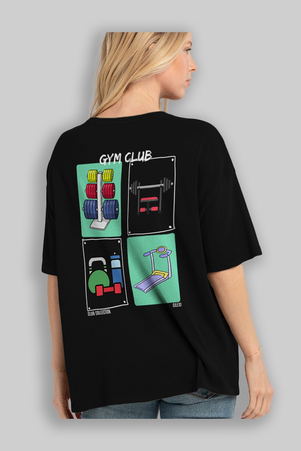 Gym Club Arka Baskılı Oversize t-shirt Erkek Kadın %100 Pamuk Bisiklet Yaka tişort