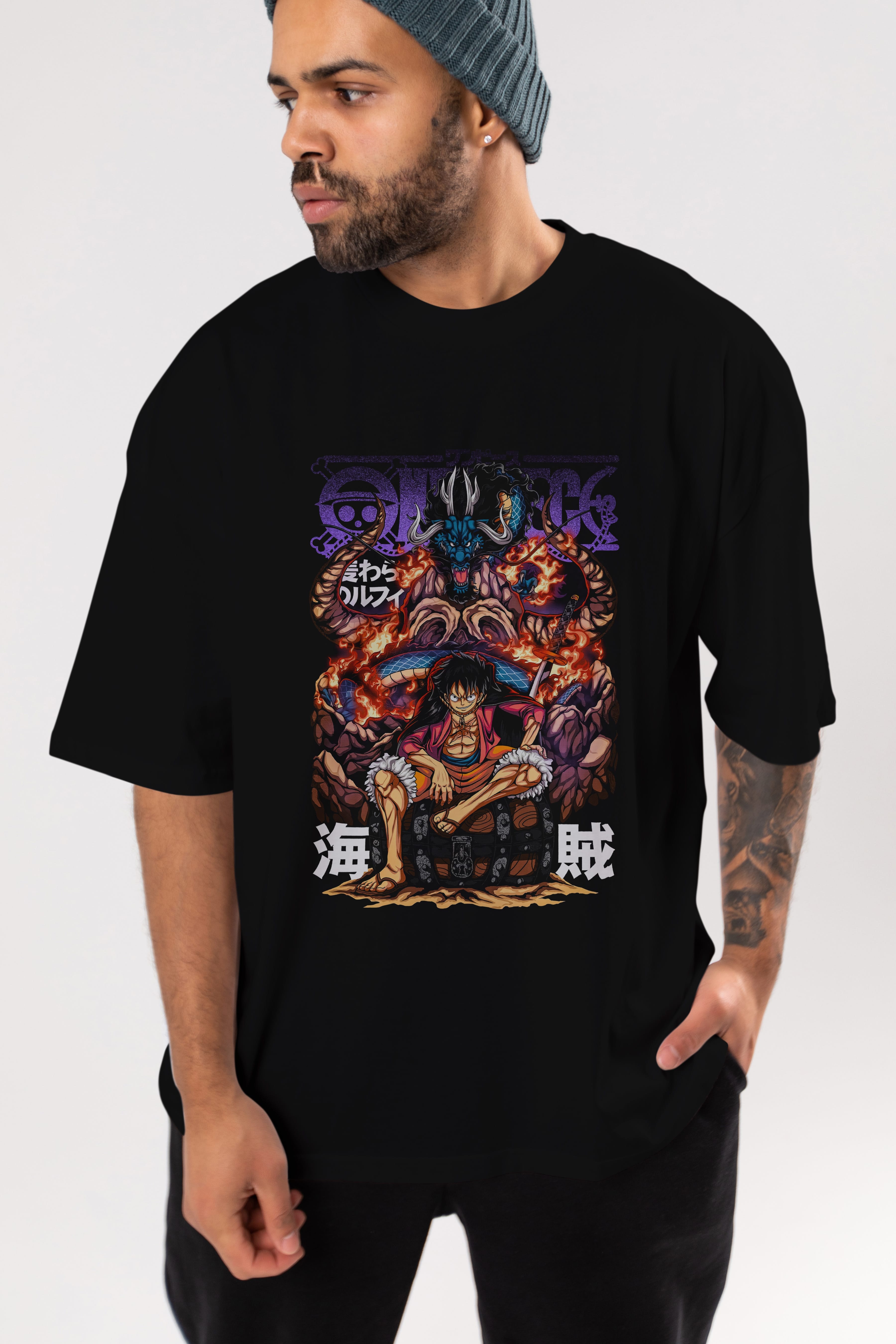 MONKEY D. LUFFY 2 Anime Ön Baskılı Oversize t-shirt %100 pamuk Erkek Kadın Unisex