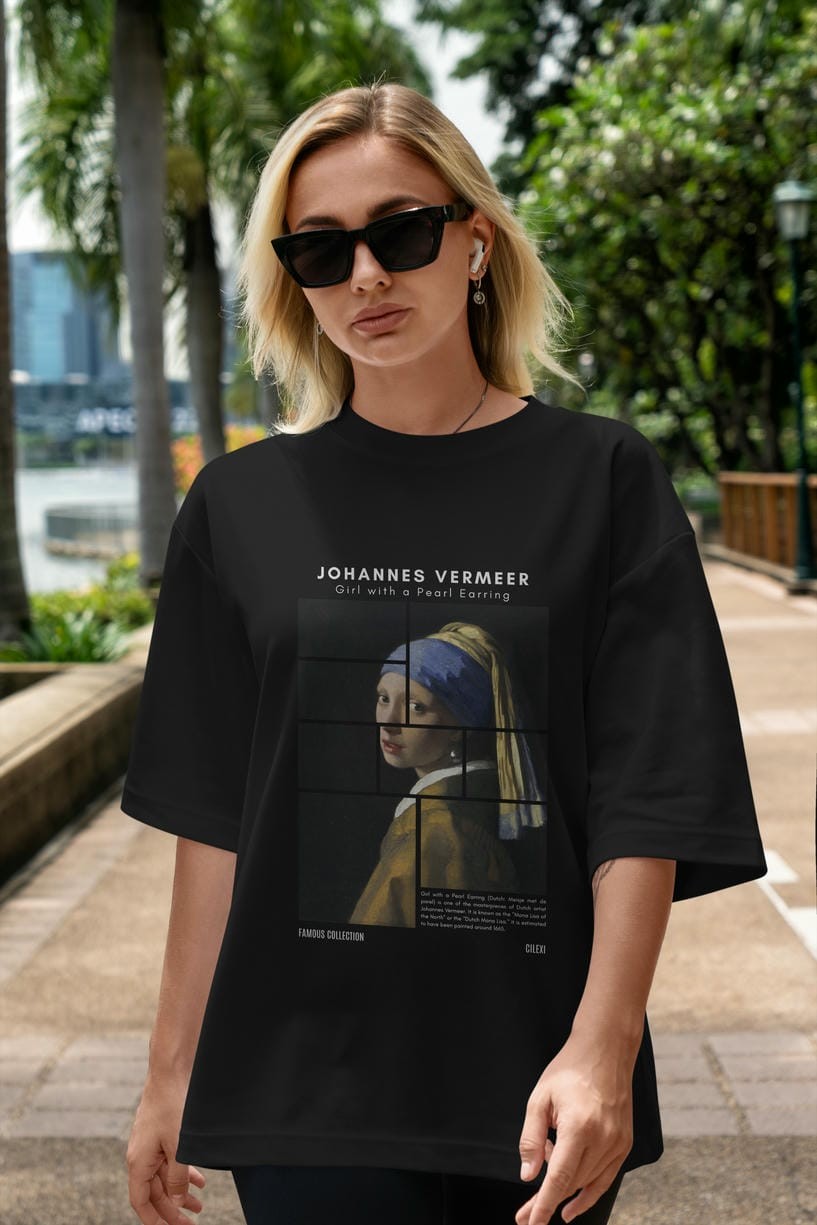 Johannes Vermeer ön Baskılı Oversize t-shirt Erkek Kadın Bisiklet Yaka Pamuk tişort