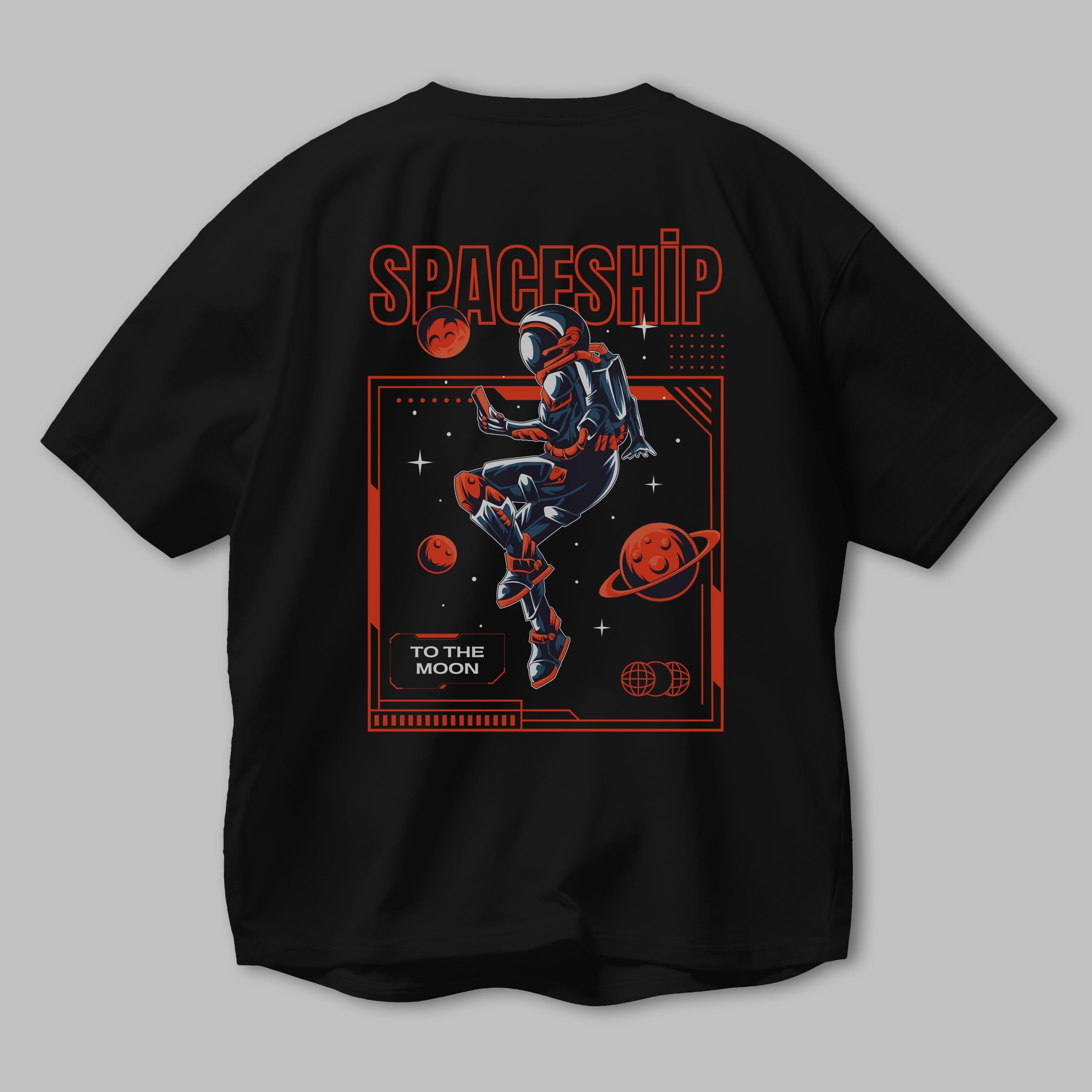 Spaceship Arka Baskılı Oversize t-shirt Erkek Kadın Unisex