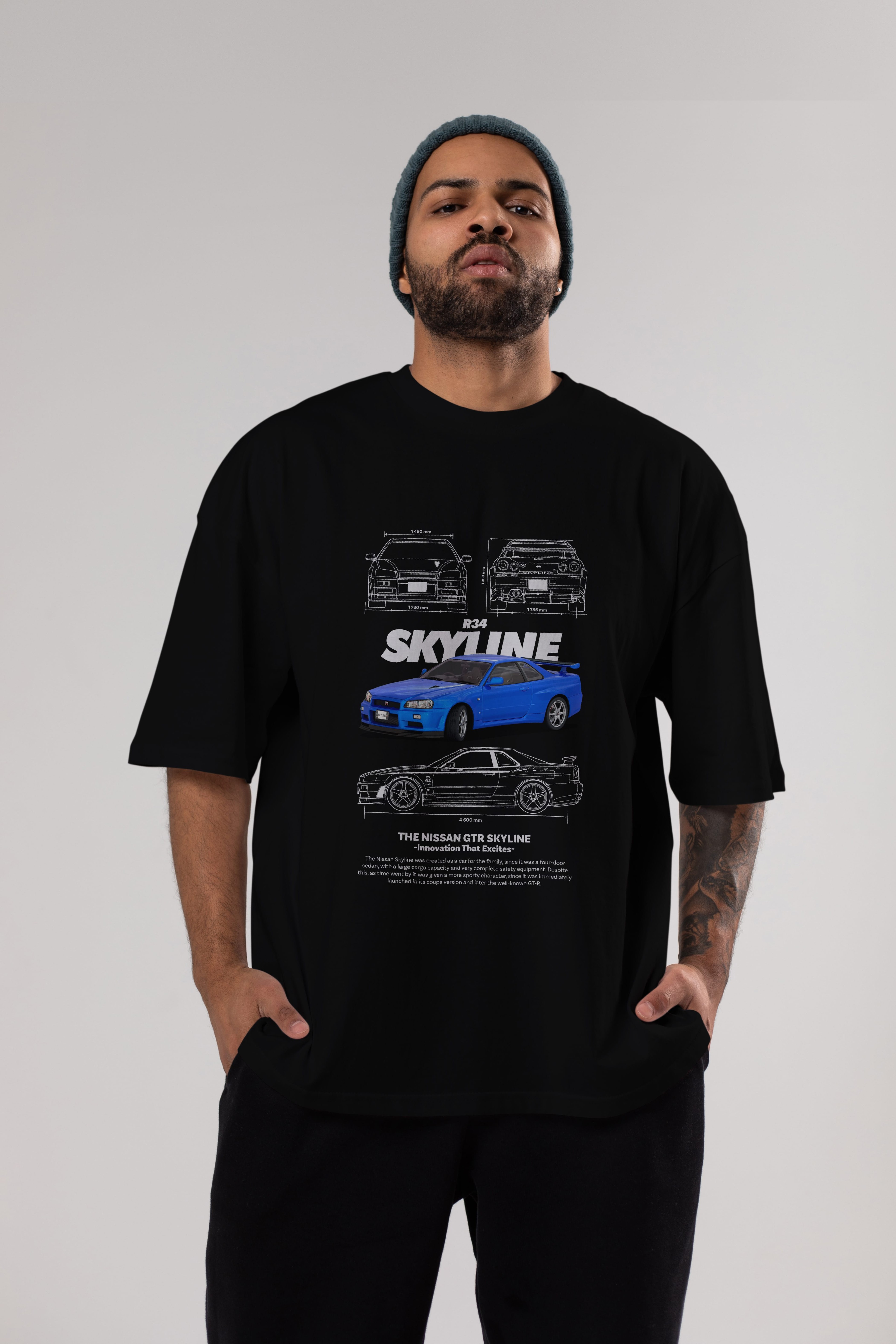 NISSAN GTR SKYLINE R34 1 Ön Baskılı Oversize t-shirt Erkek Kadın Unisex %100 Pamuk Bisiklet Yaka tişort