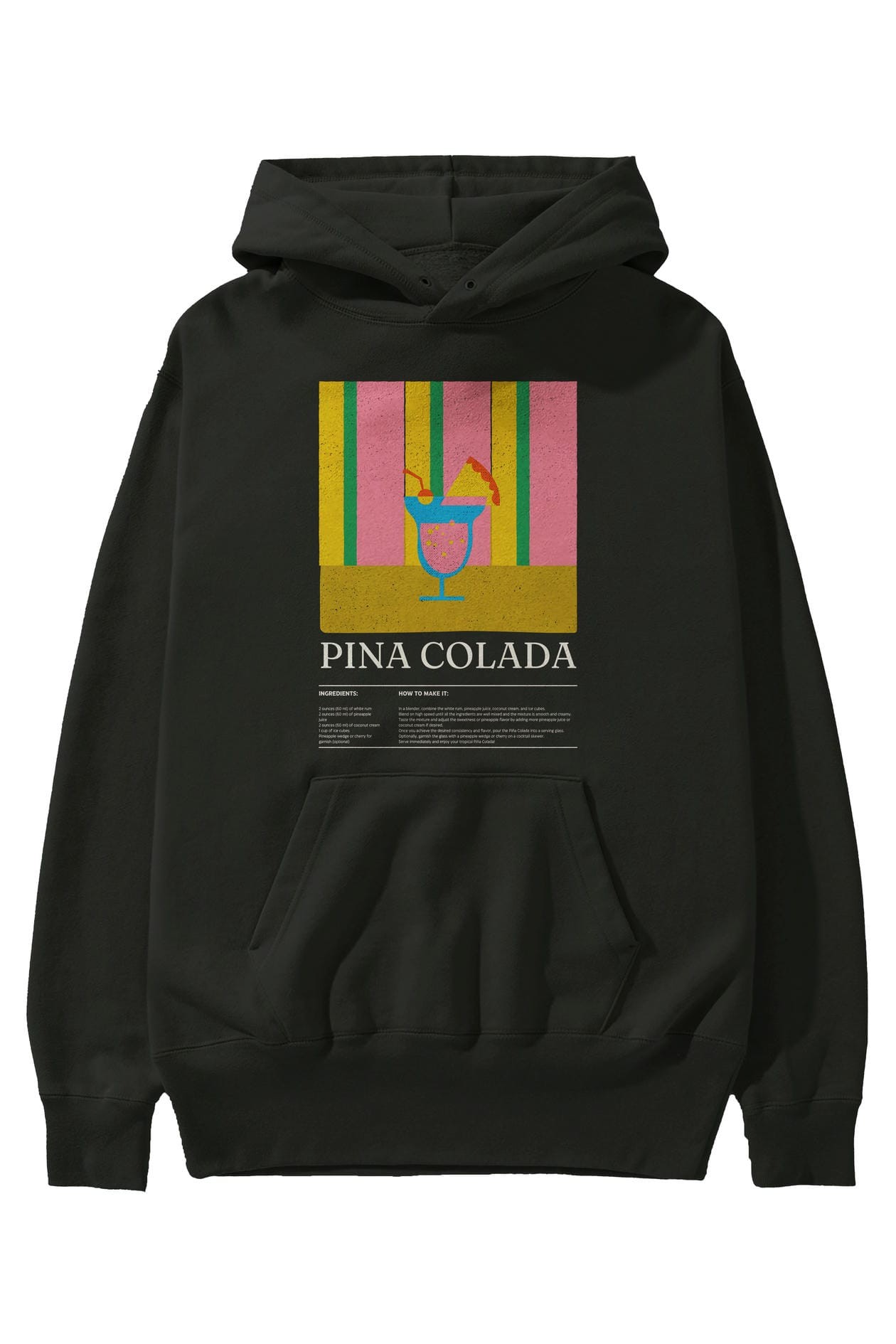 Pina Colada Kokteyl ön Baskılı Hoodie Oversize Kapüşonlu Sweatshirt Erkek Kadın
