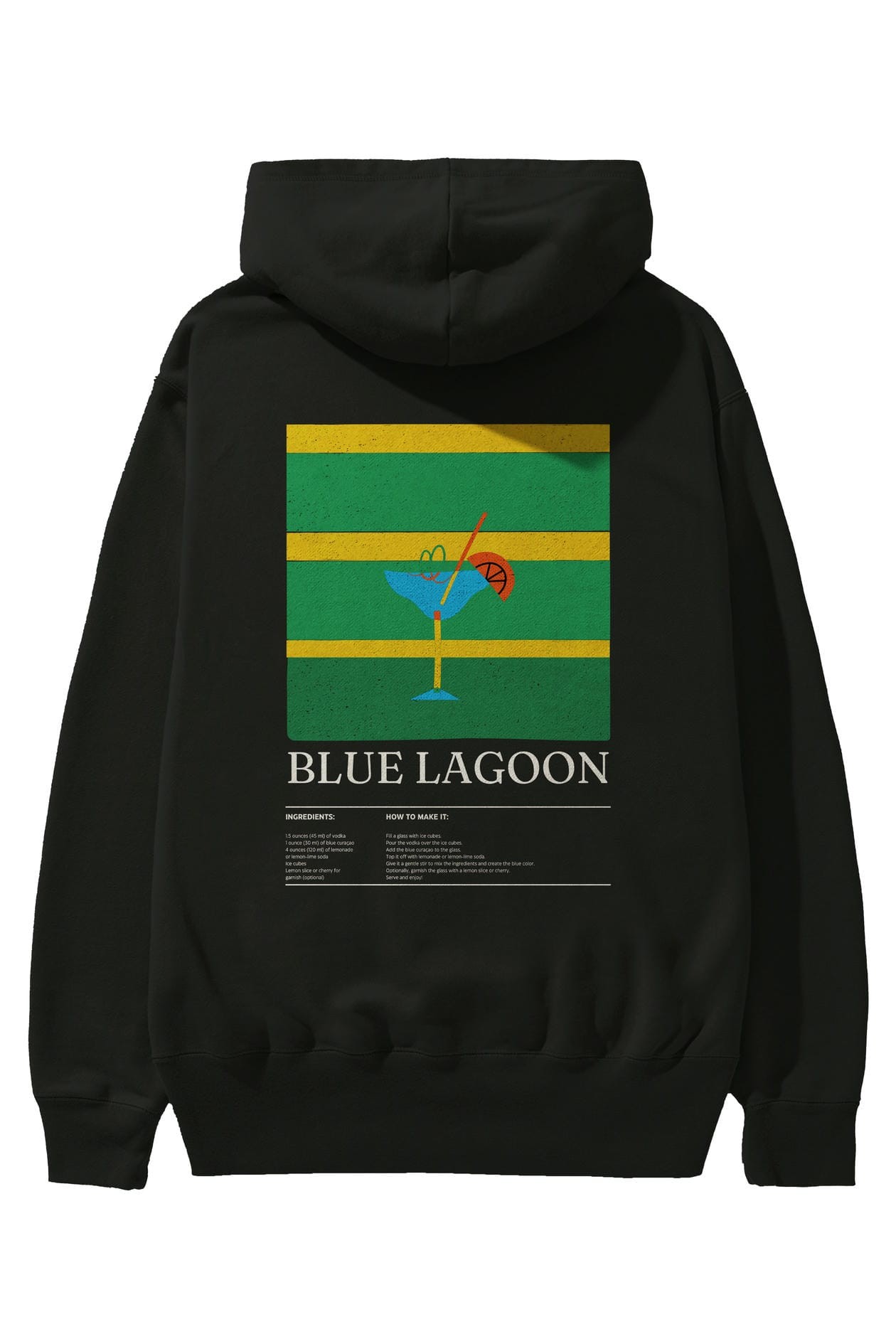 Blue Lagoon Kokteyl Arka Baskılı Hoodie Oversize Kapüşonlu Sweatshirt Erkek Kadın