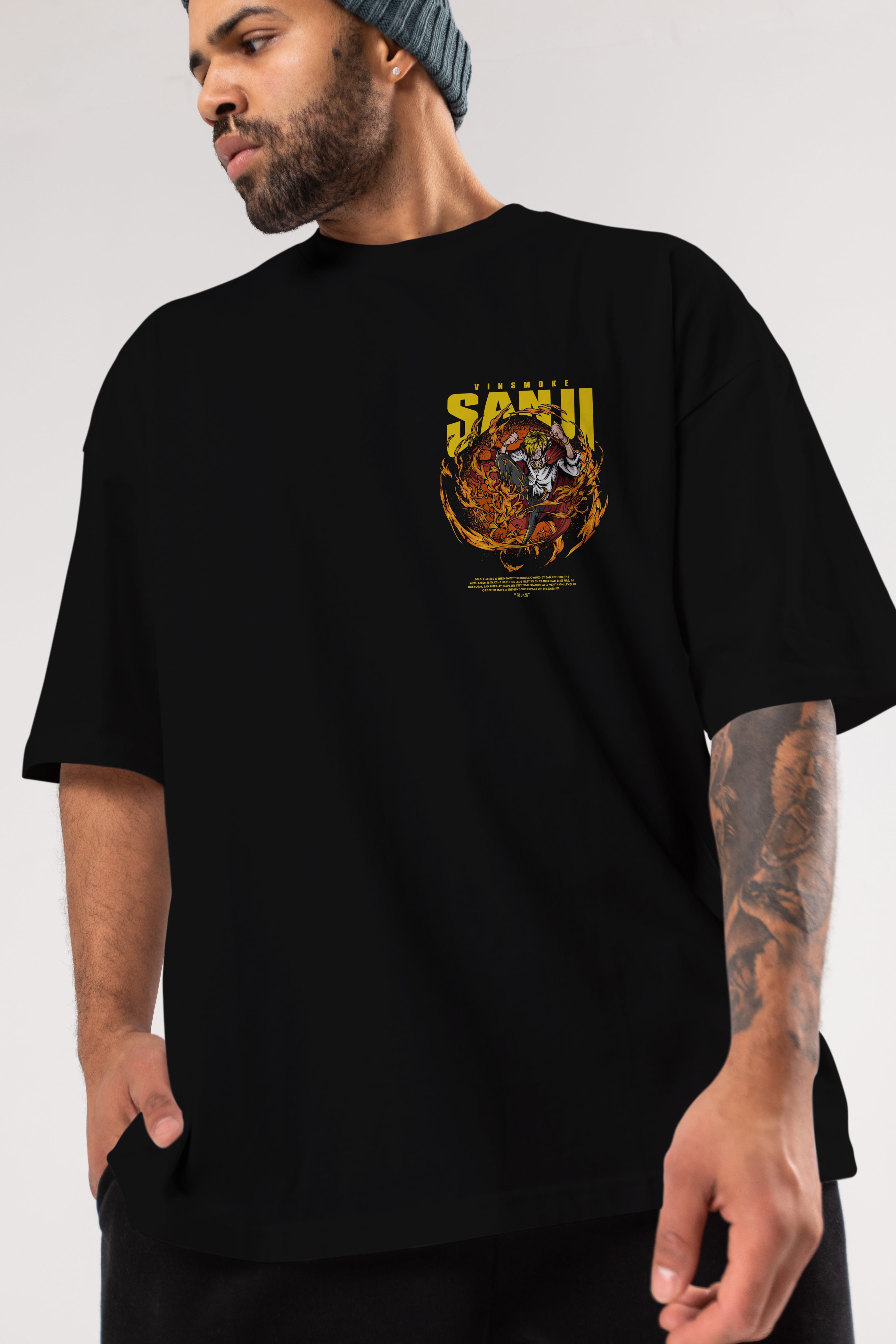 Vinsmoke Sanji Ön Sol Baskılı Oversize t-shirt Erkek Kadın Unisex %100 Pamuk Bisiklet Yaka tişort