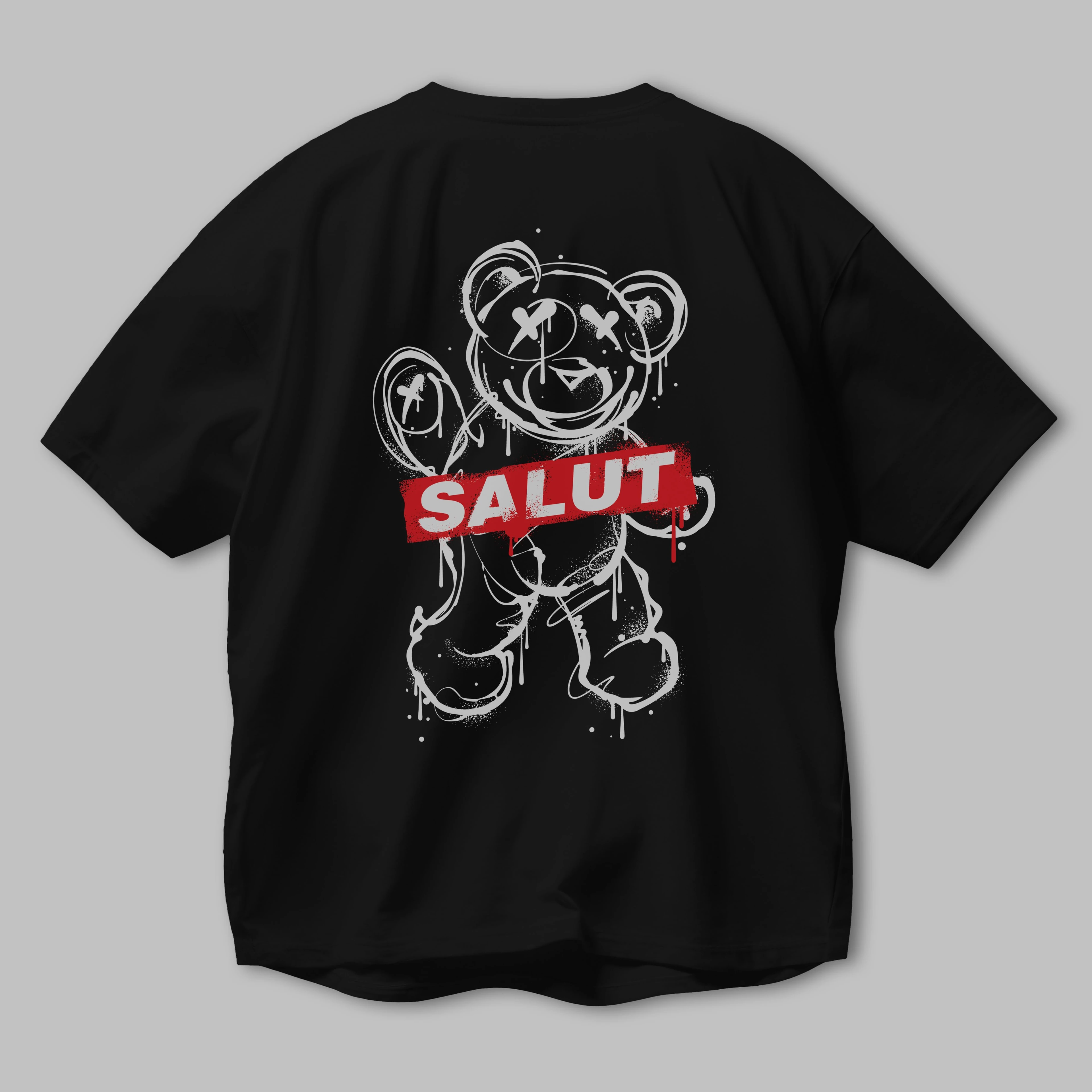 Teddy Bear Salut Arka Baskılı Oversize t-shirt Erkek Kadın Unisex