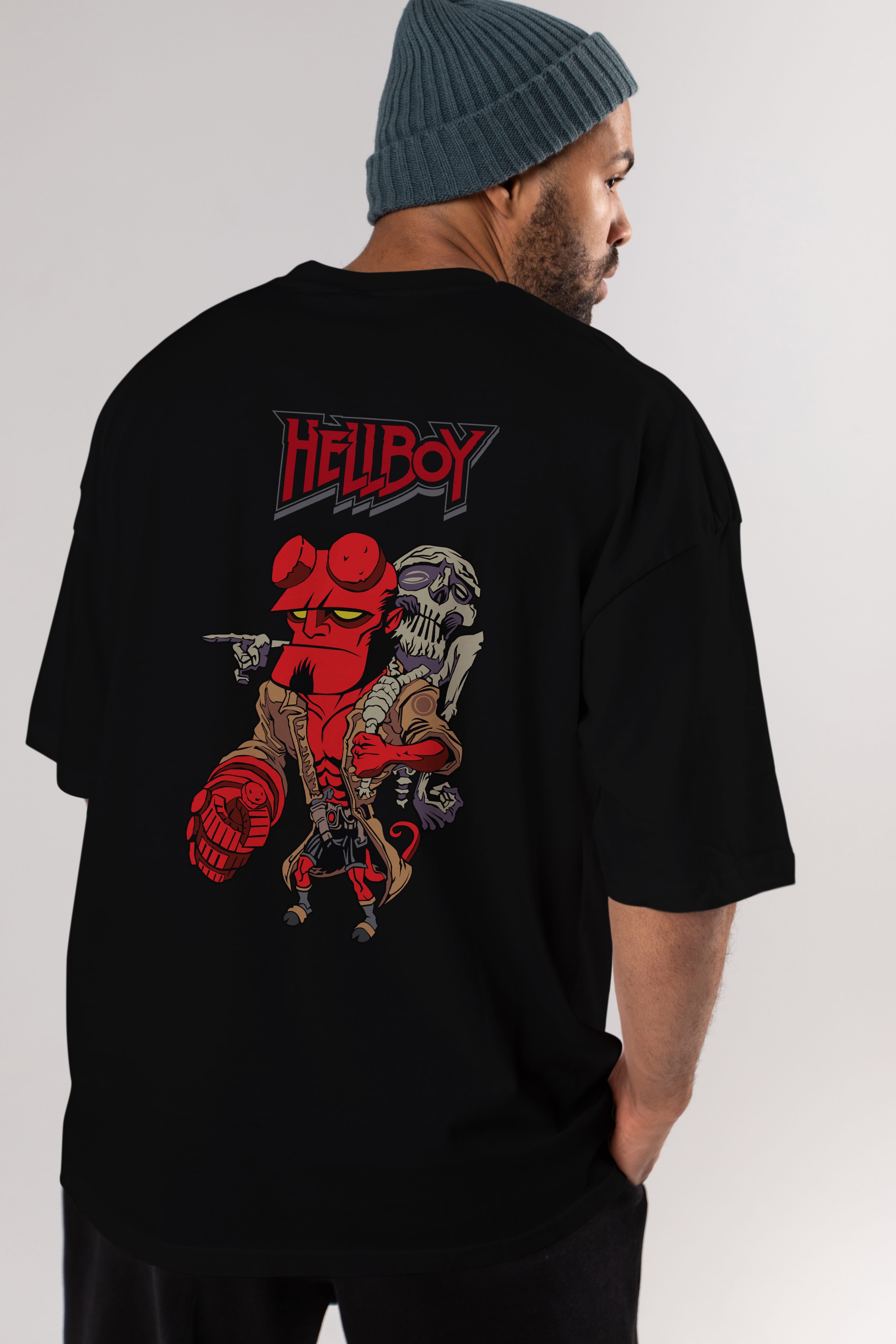 Hellboy (2) Arka Baskılı Oversize t-shirt Erkek Kadın Unisex %100 Pamuk Bisiklet Yaka tişort