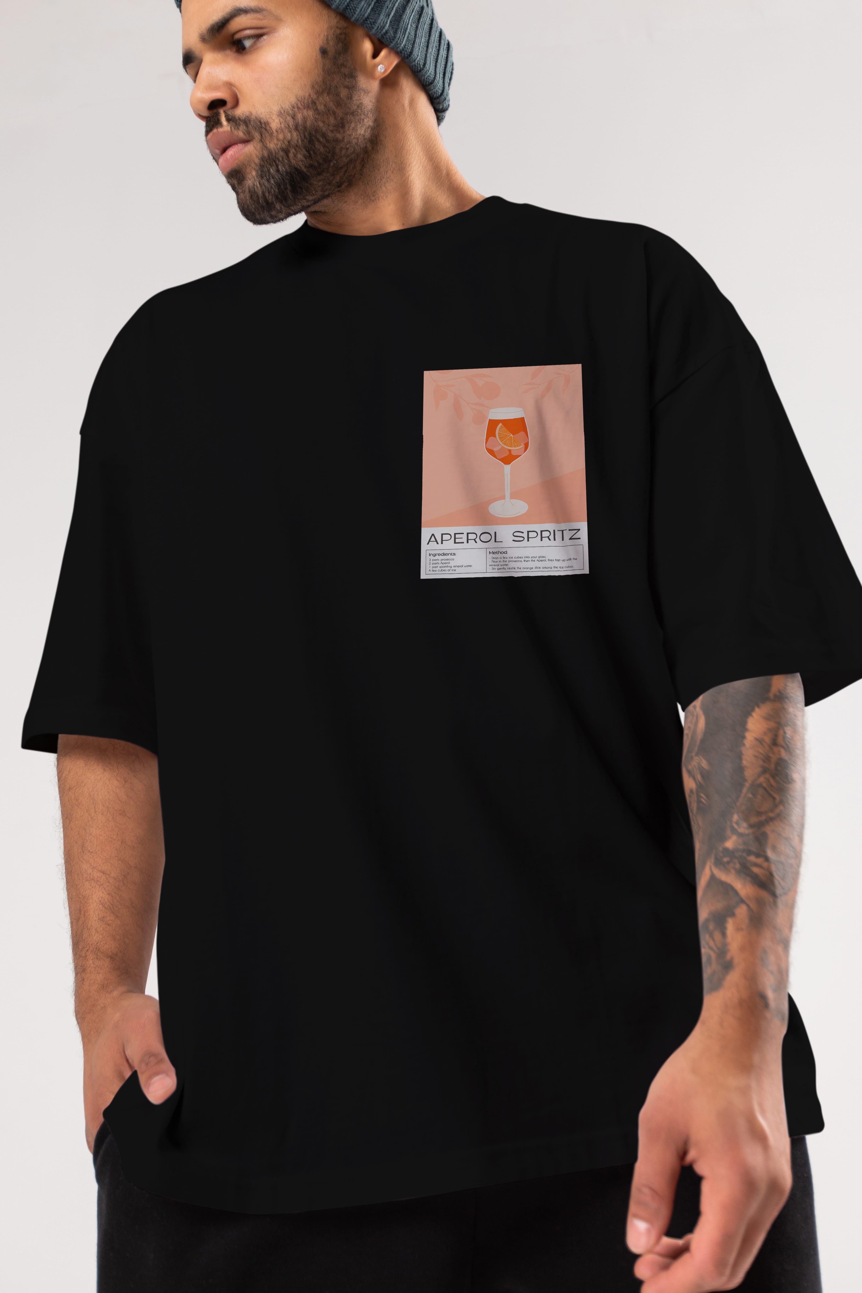 Aperol Spritz 7 Ön Sol Baskılı Oversize t-shirt Erkek Kadın Unisex %100 Pamuk Bisiklet Yaka tişort