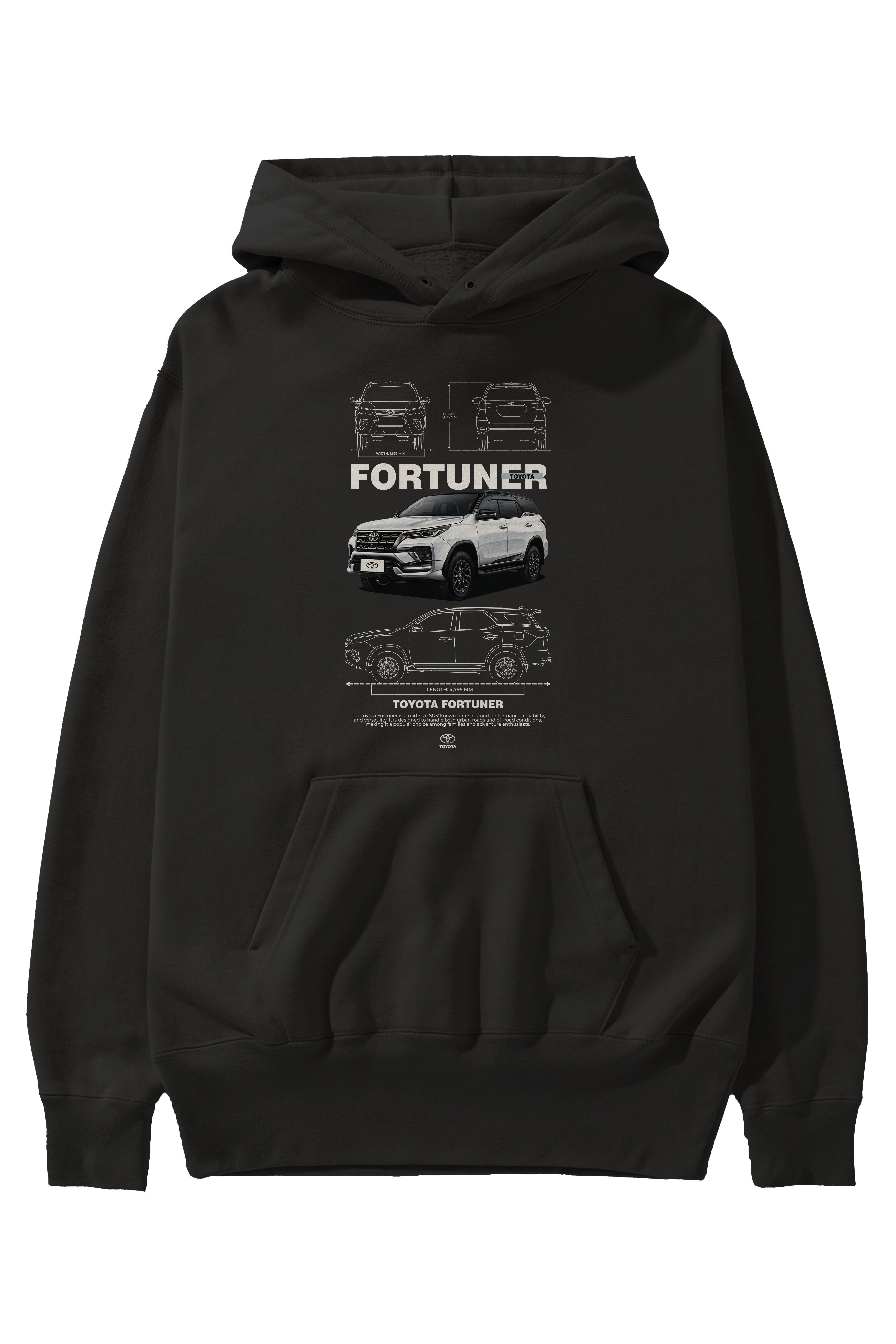 TOYOTA FORTUNER Ön Baskılı Hoodie Oversize Kapüşonlu Sweatshirt Erkek Kadın Unisex