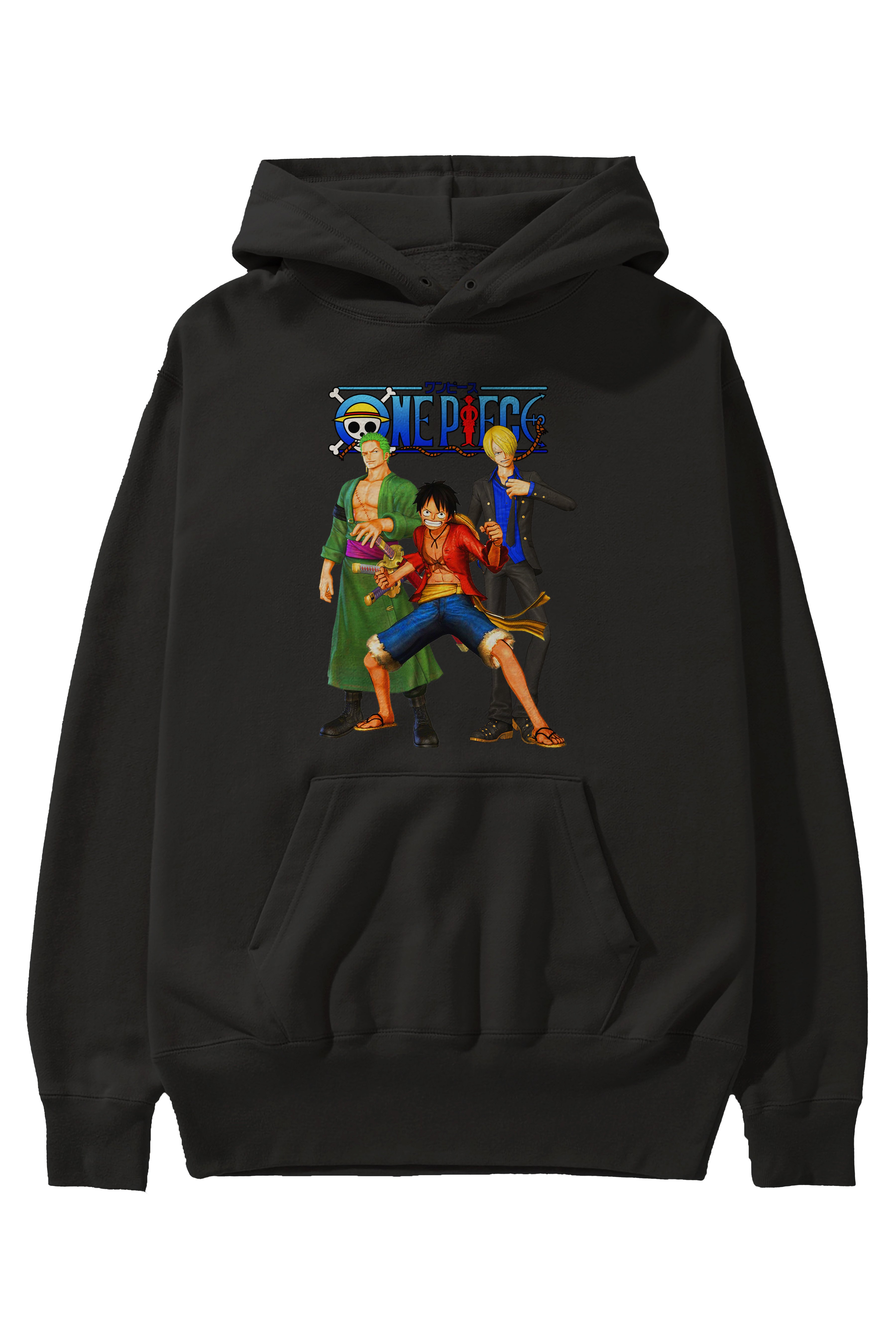 Luffy Sanji Zoro Anime Ön Baskılı Hoodie Oversize Kapüşonlu Sweatshirt Erkek Kadın Unisex