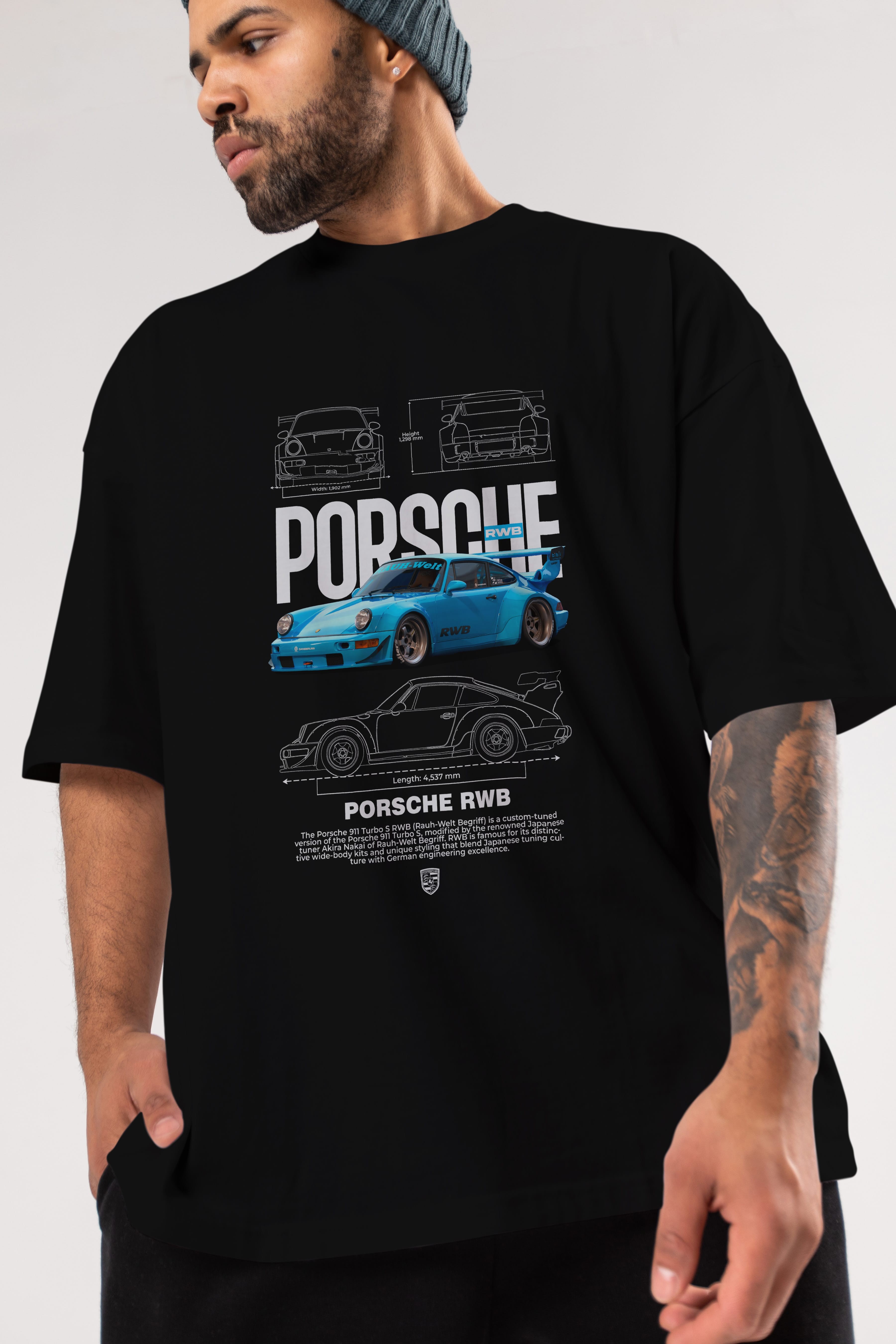 porsche 911 turbo s RWB Ön Baskılı Oversize t-shirt Erkek Kadın Unisex %100 Pamuk Bisiklet Yaka tişort