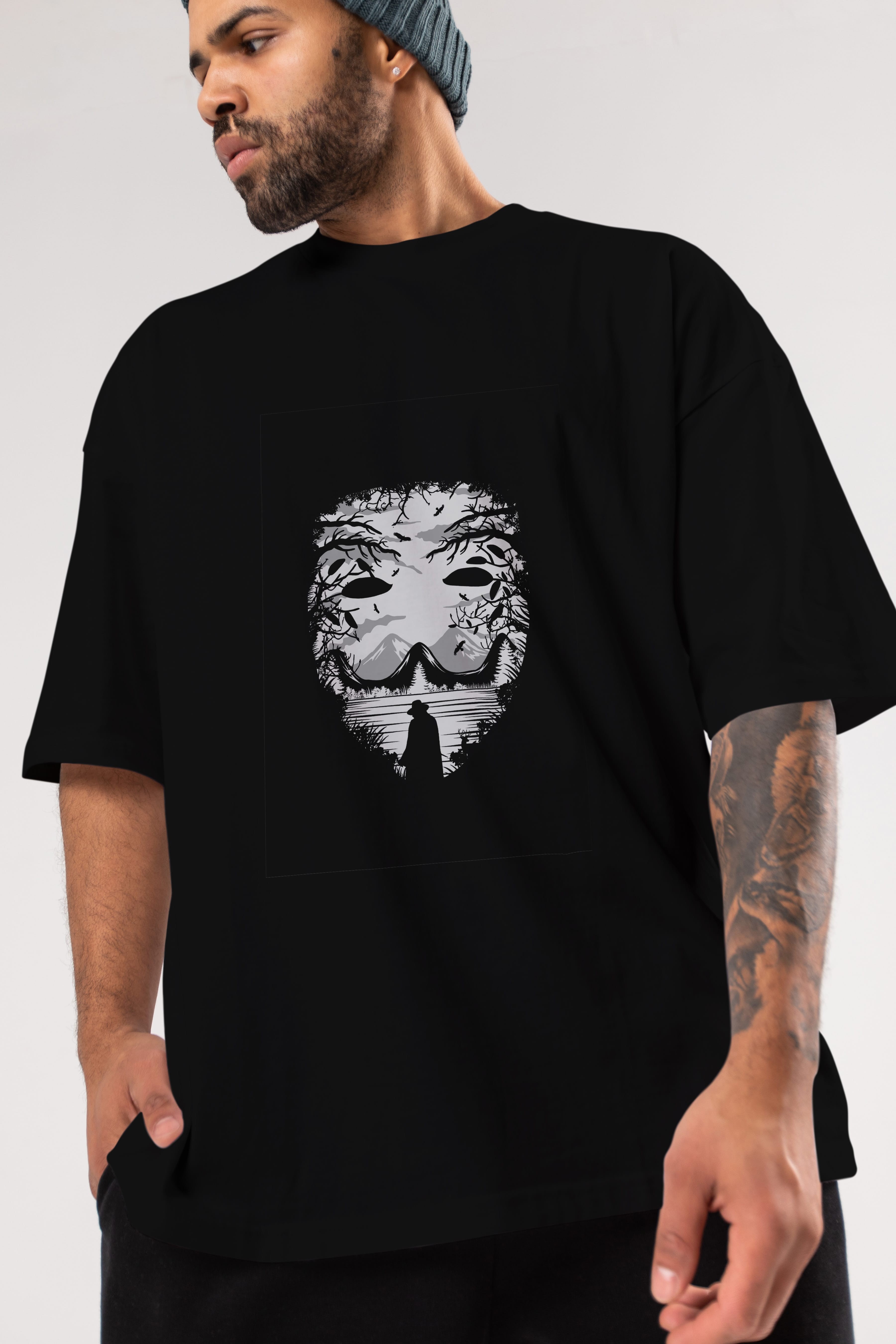 The Mask (2) Ön Baskılı Oversize t-shirt %100 pamuk Erkek Kadın Unisex