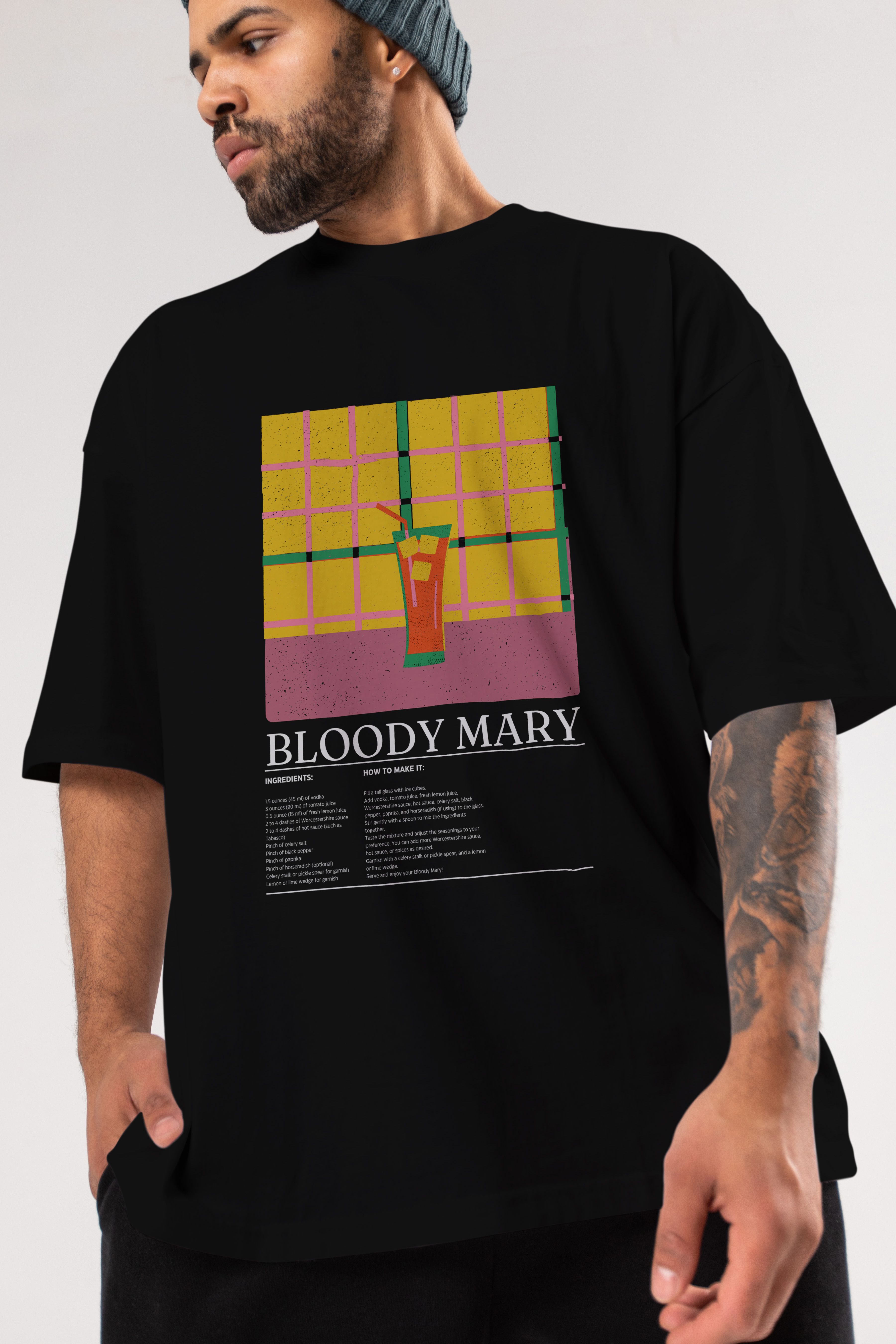 Bloody Mary Kokteyl Ön Baskılı Oversize t-shirt Erkek Kadın %100 Pamuk Bisiklet Yaka tişort