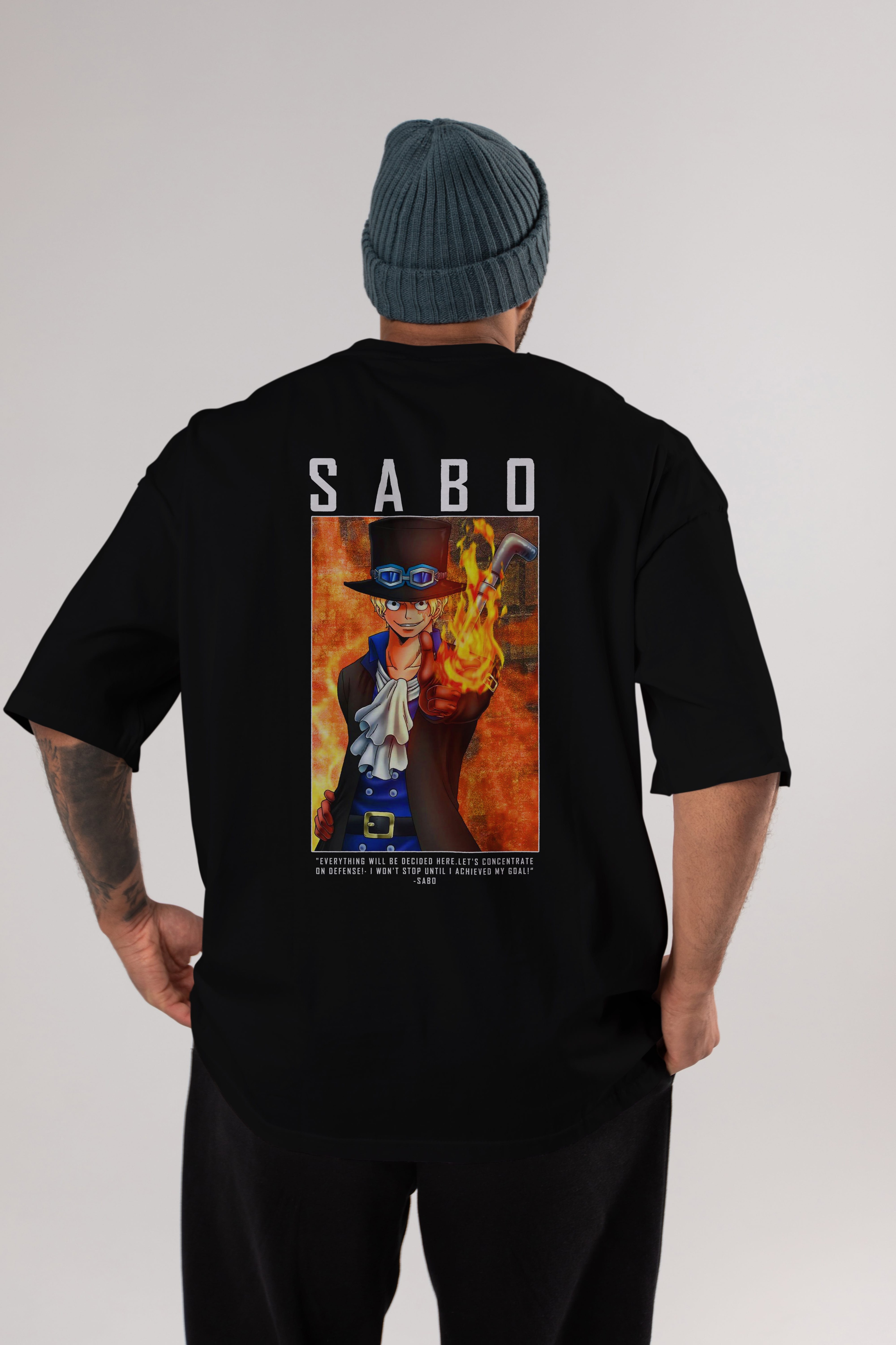 Sabo Anime Arka Baskılı Oversize t-shirt Erkek Kadın Unisex %100 pamuk tişort
