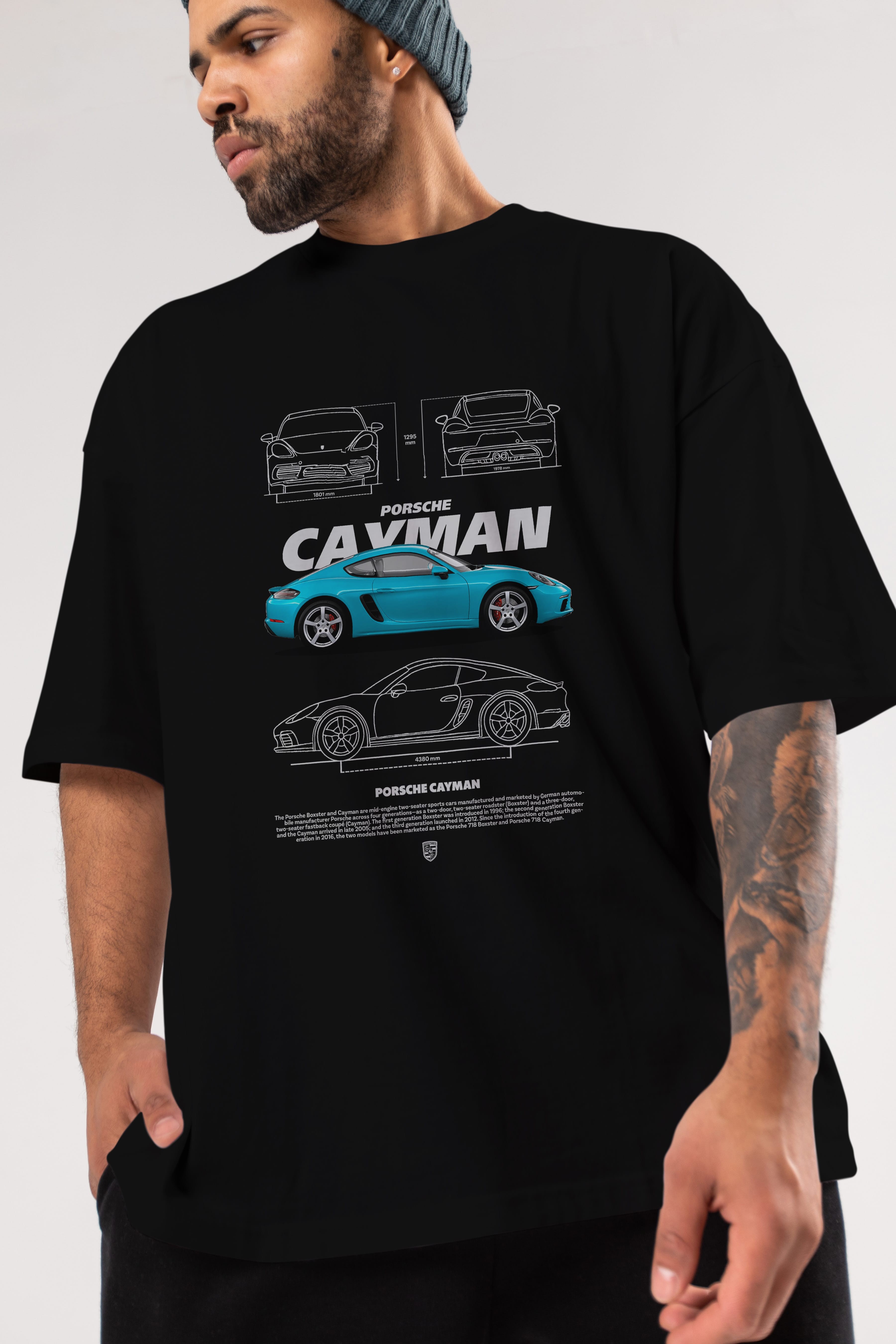 Porsche CAYMAN BLUE Ön Baskılı Oversize t-shirt Erkek Kadın Unisex %100 Pamuk Bisiklet Yaka tişort