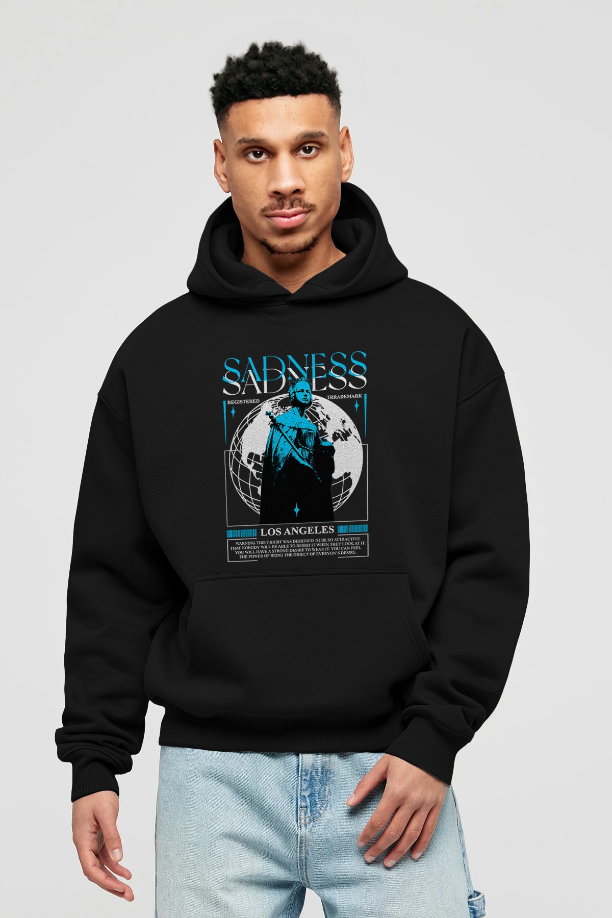 Sadness Los Angeles Ön Baskılı Hoodie Oversize Kapüşonlu Sweatshirt Erkek Kadın Unisex