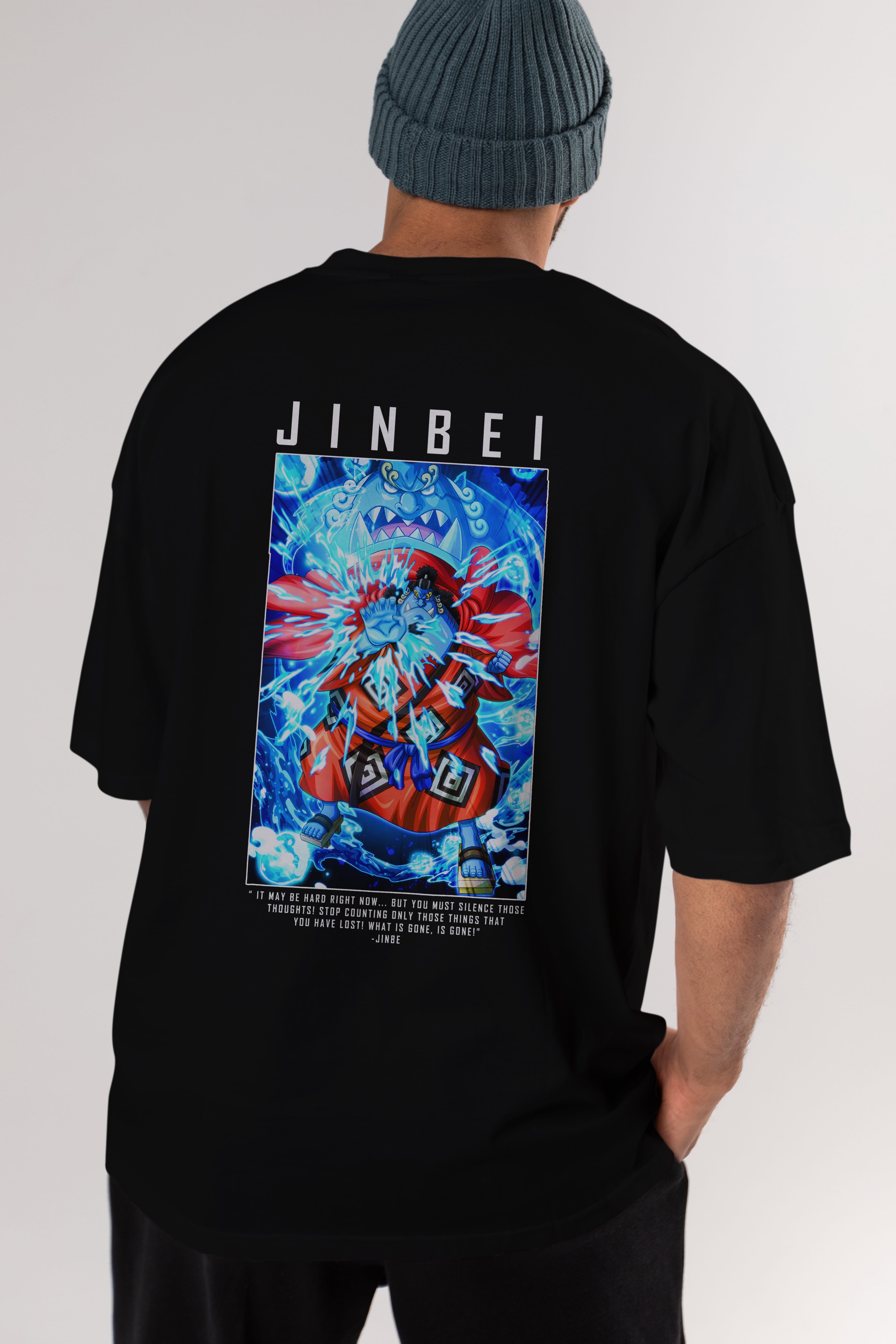 Jinbei Anime Arka Baskılı Oversize t-shirt Erkek Kadın Unisex %100 pamuk tişort